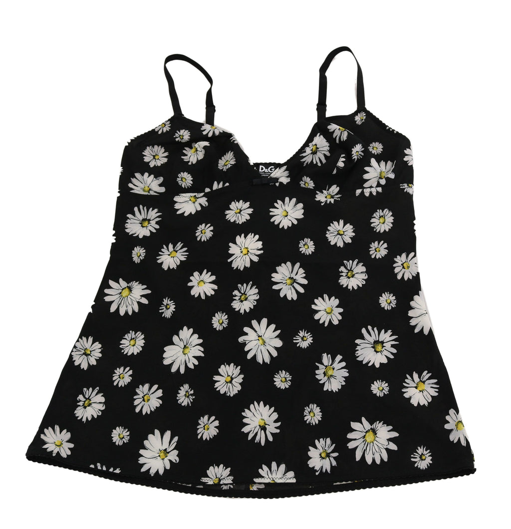 Robe noire à imprimé marguerites Dolce &amp; Gabbana Lingerie Chemisole