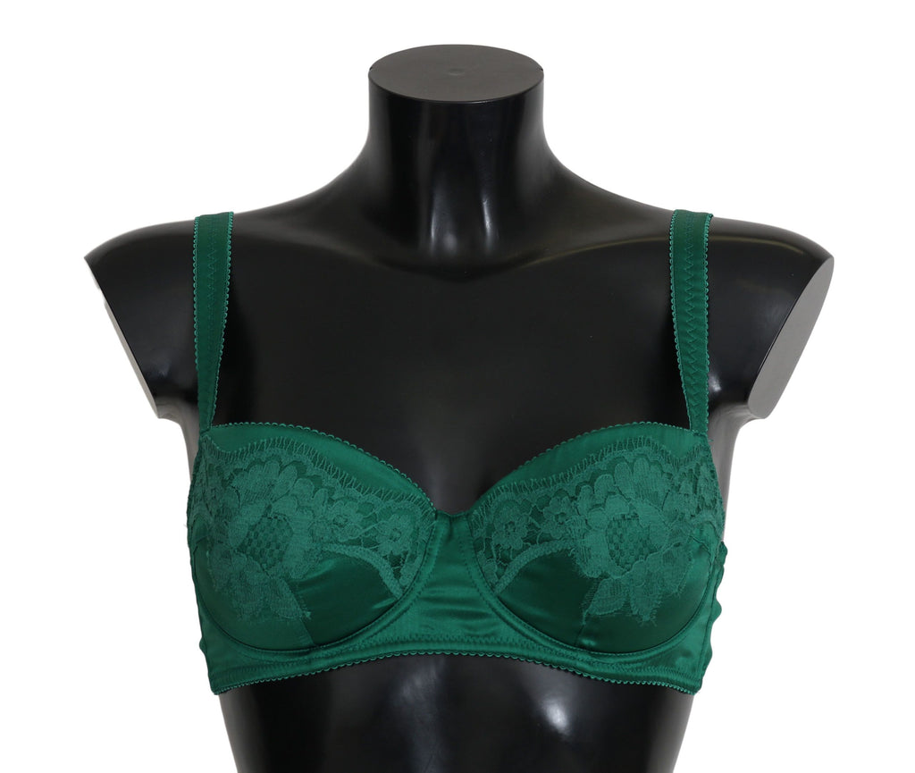 Soutien-gorge en dentelle florale extensible en soie verte Dolce &amp; Gabbana