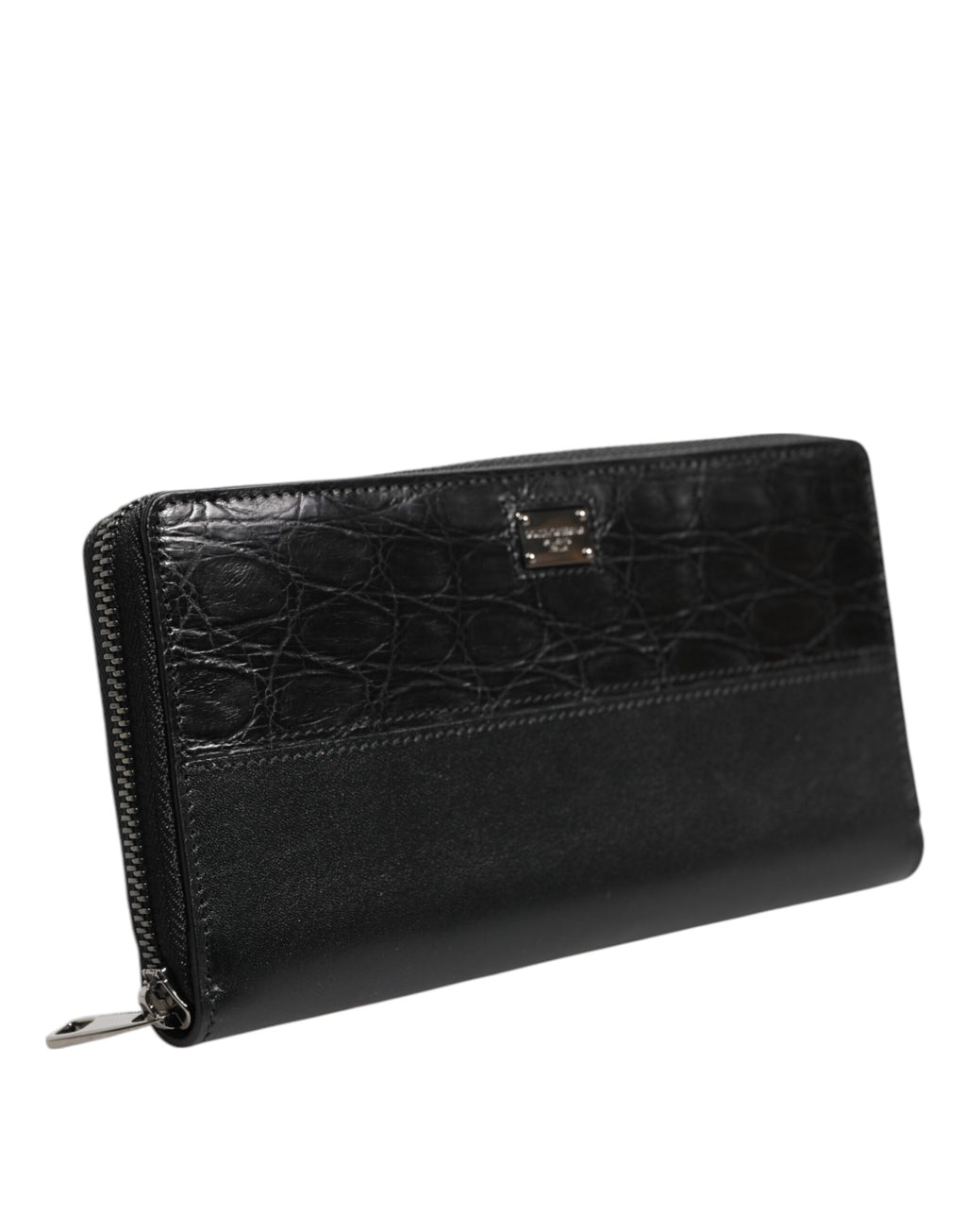 Portefeuille continental zippé en cuir noir Dolce &amp; Gabbana avec plaque logo