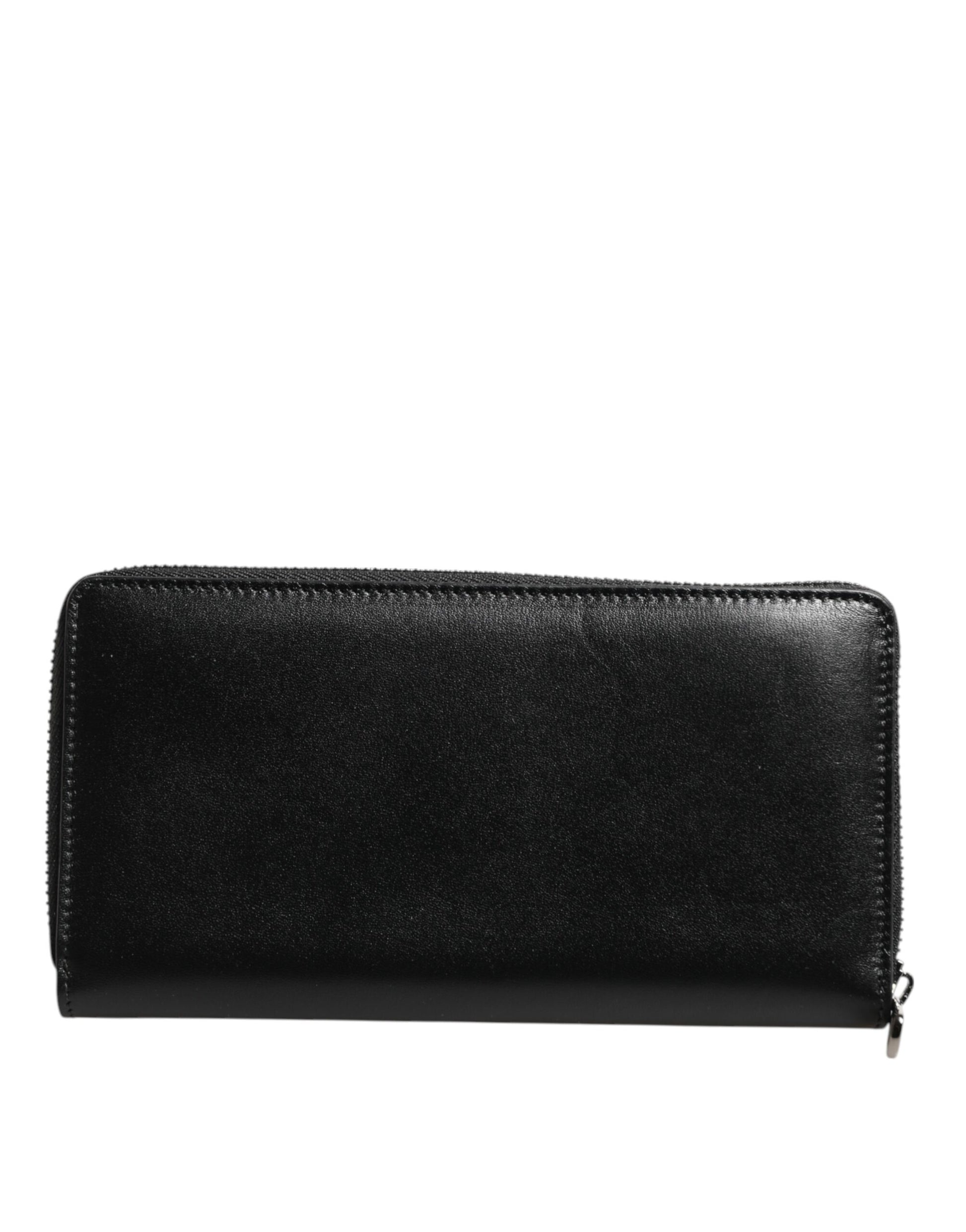 Portefeuille continental zippé en cuir noir Dolce &amp; Gabbana avec plaque logo