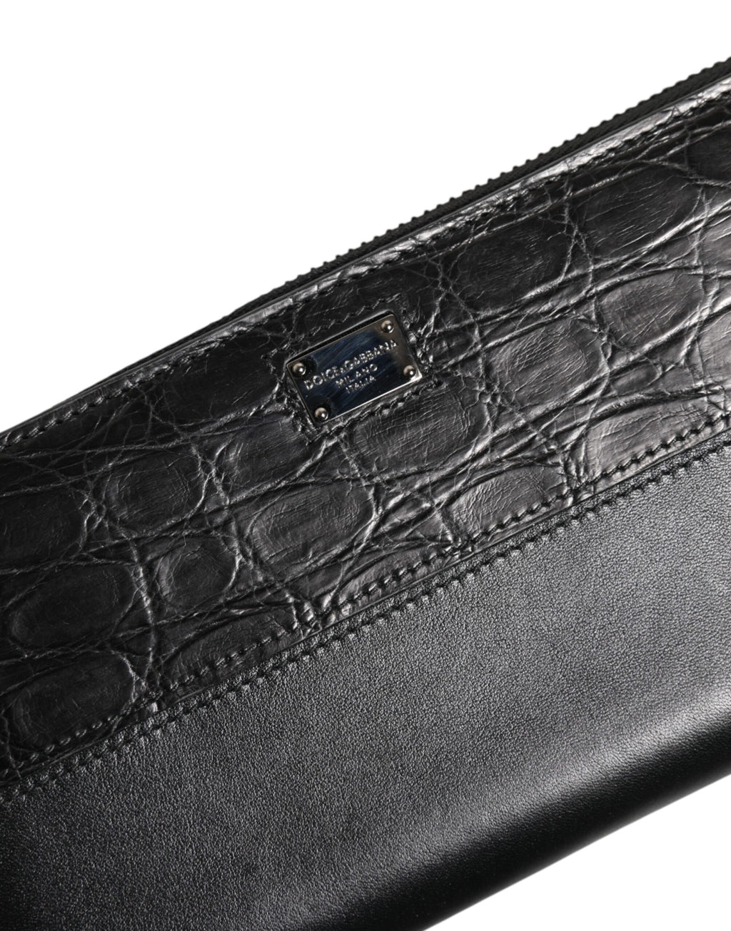Portefeuille continental zippé en cuir noir Dolce &amp; Gabbana avec plaque logo