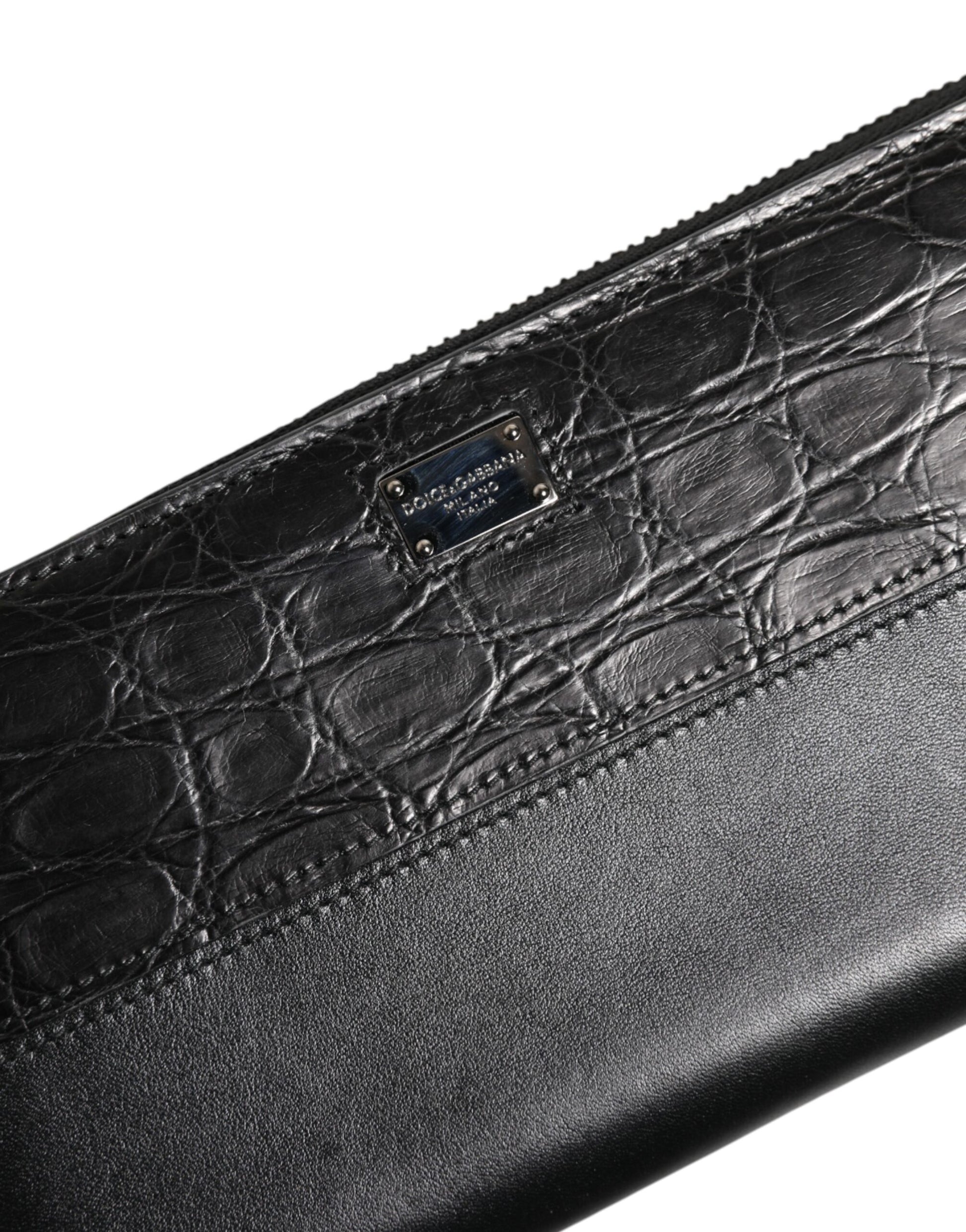 Portefeuille continental zippé en cuir noir Dolce &amp; Gabbana avec plaque logo