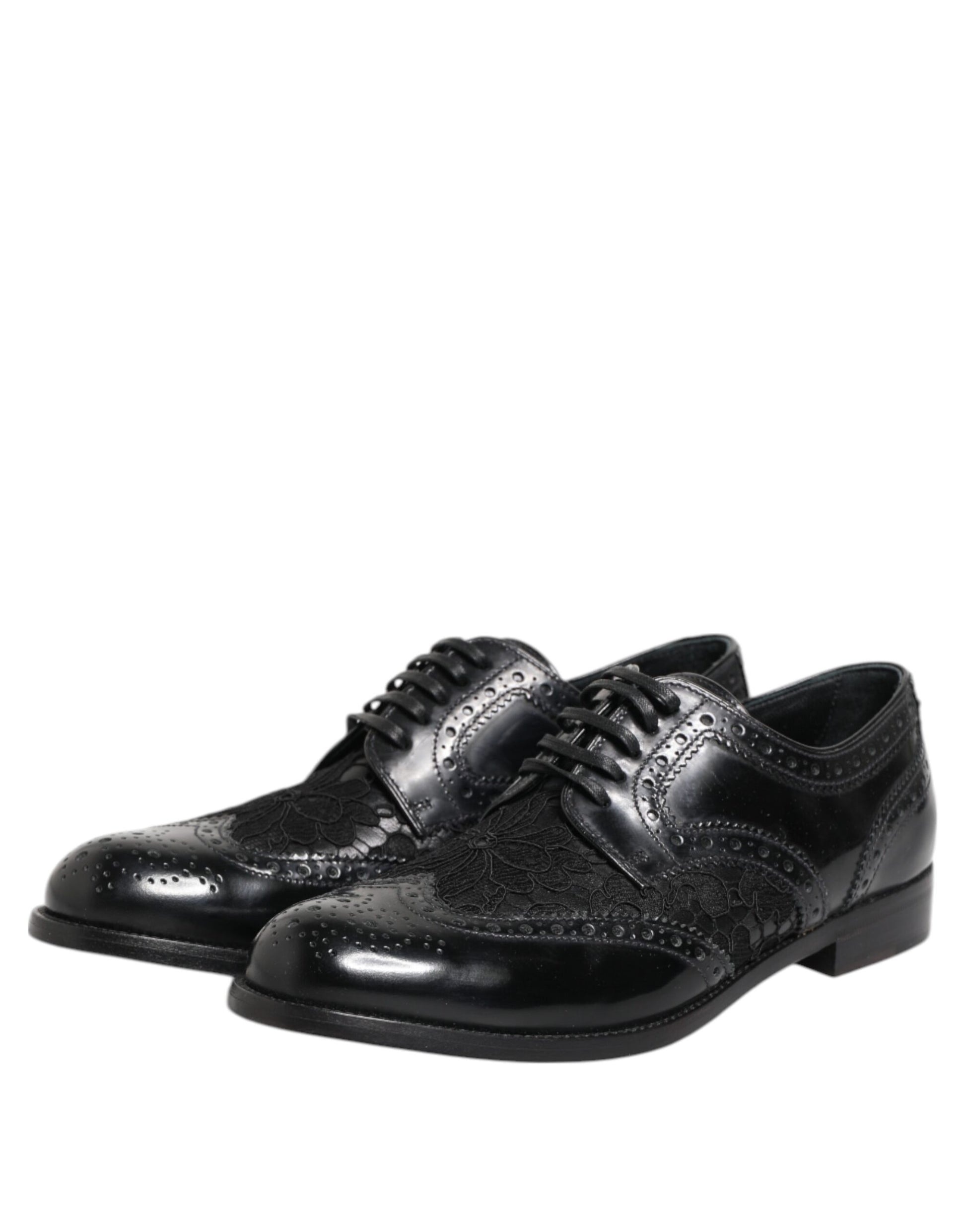 Chaussures habillées en cuir noir et dentelle florale Dolce &amp; Gabbana