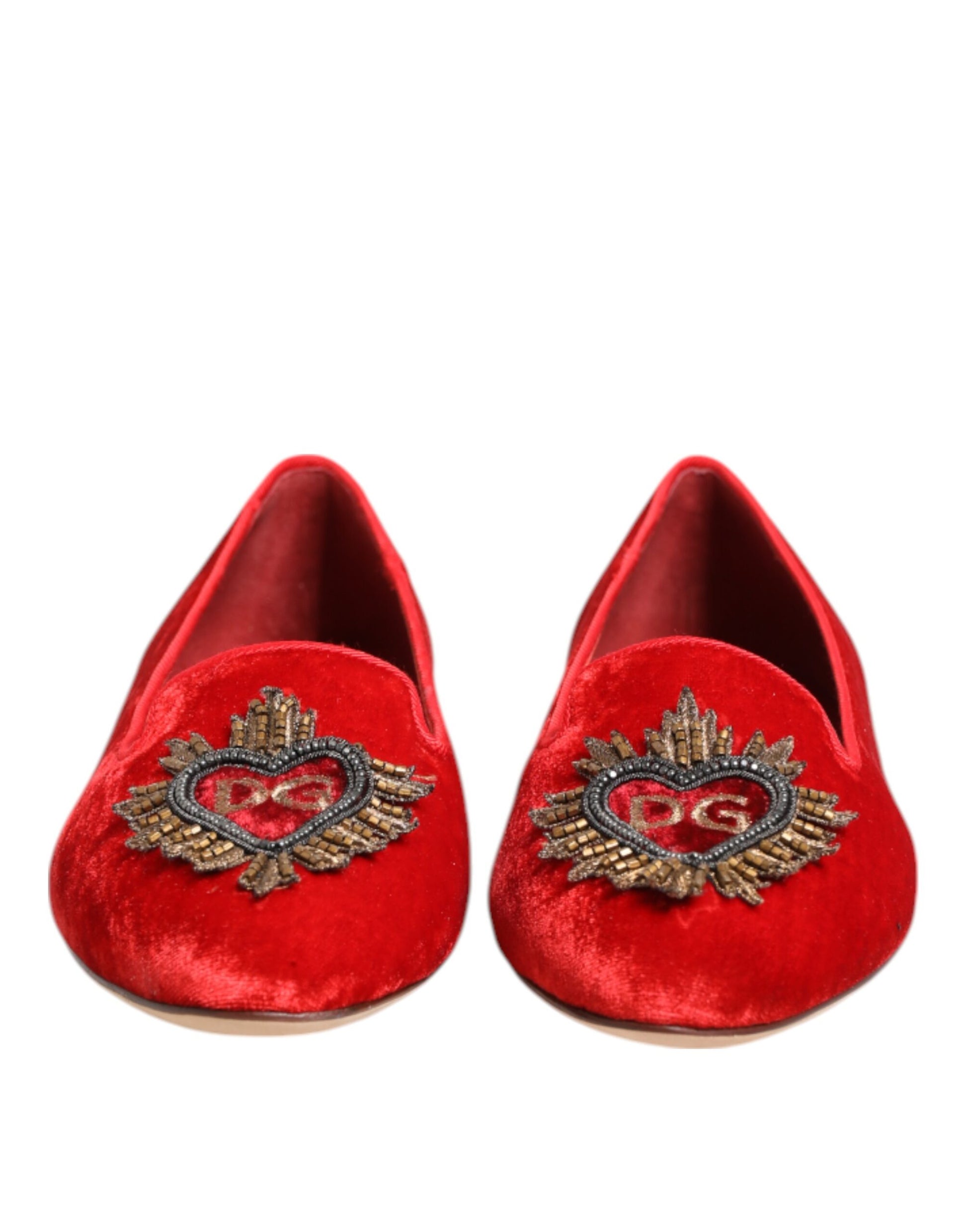 Mocassins plats Dolce &amp; Gabbana en velours rouge DG Heart
