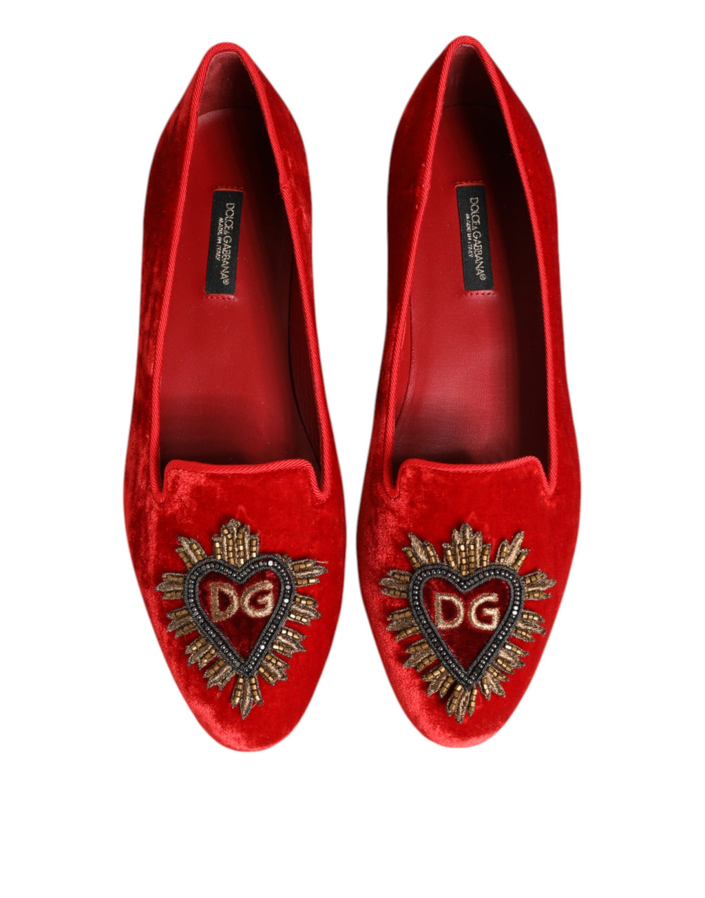 Mocassins plats Dolce &amp; Gabbana en velours rouge DG Heart