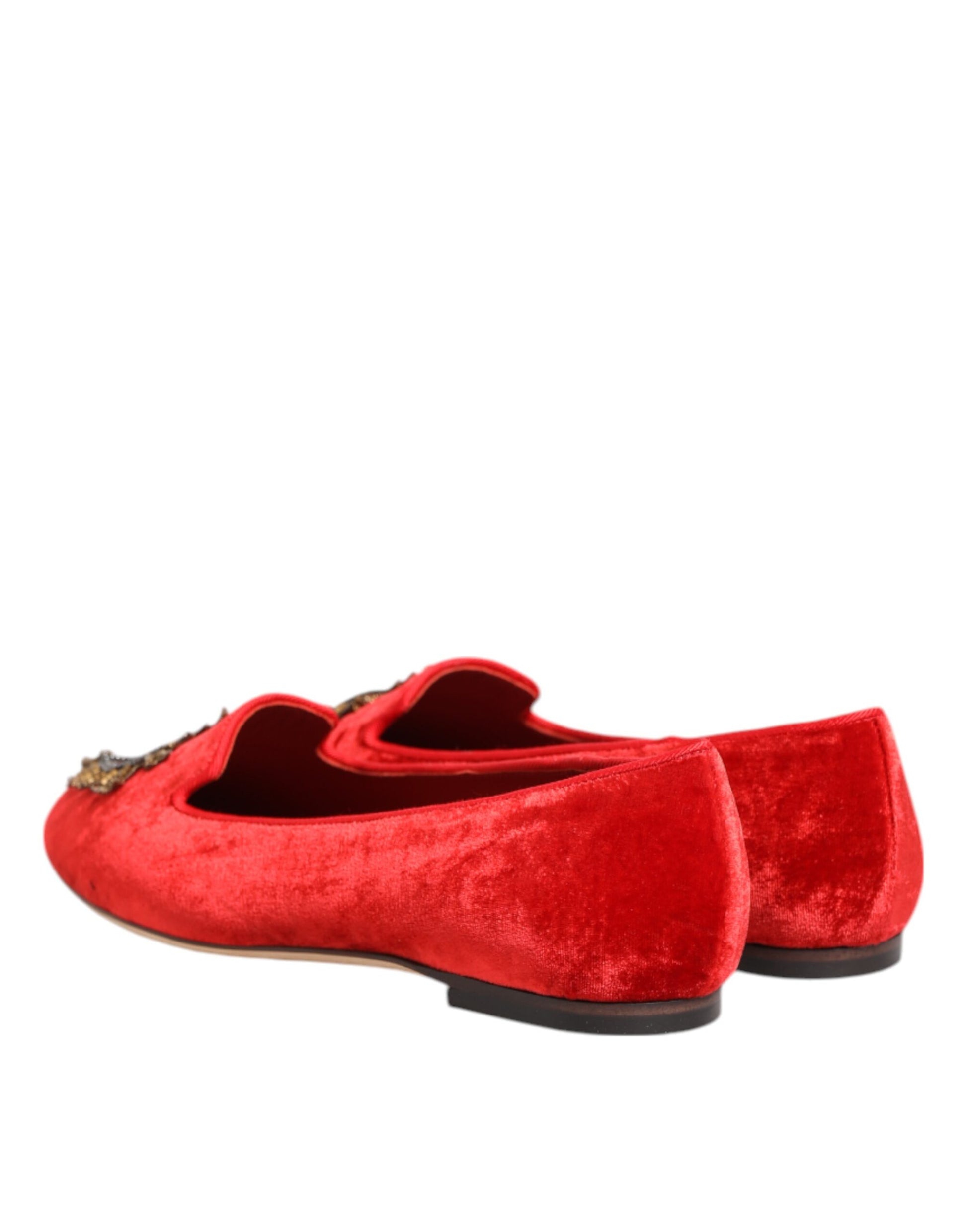 Mocassins plats Dolce &amp; Gabbana en velours rouge DG Heart
