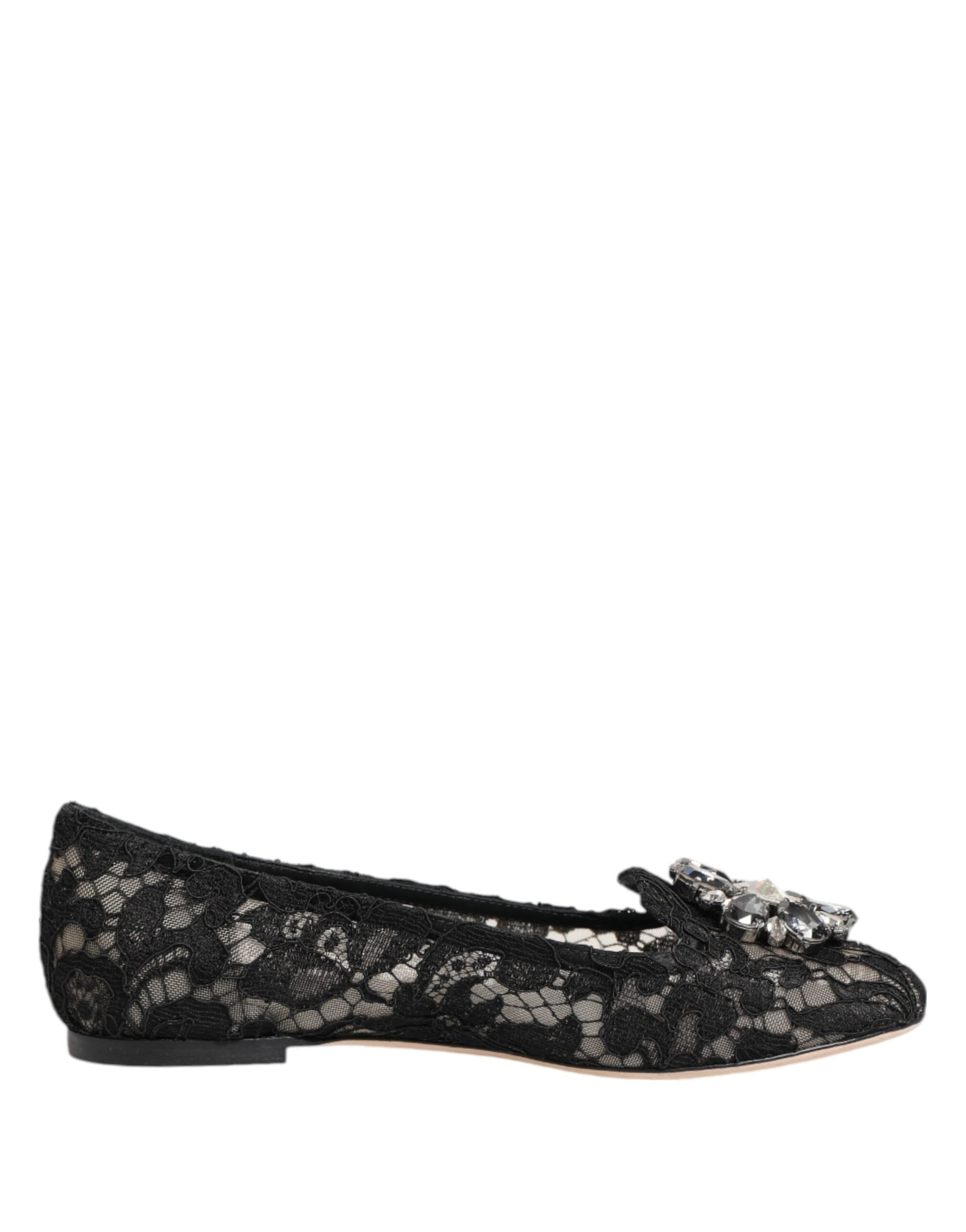 Chaussures plates en dentelle et cristaux Dolce &amp; Gabbana Taormina noires