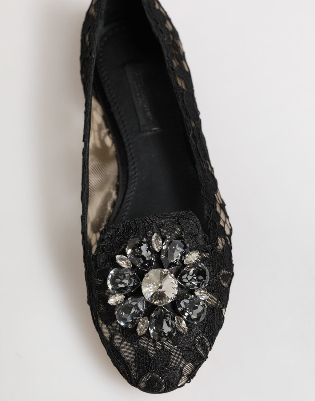 Chaussures plates en dentelle et cristaux Dolce &amp; Gabbana Taormina noires