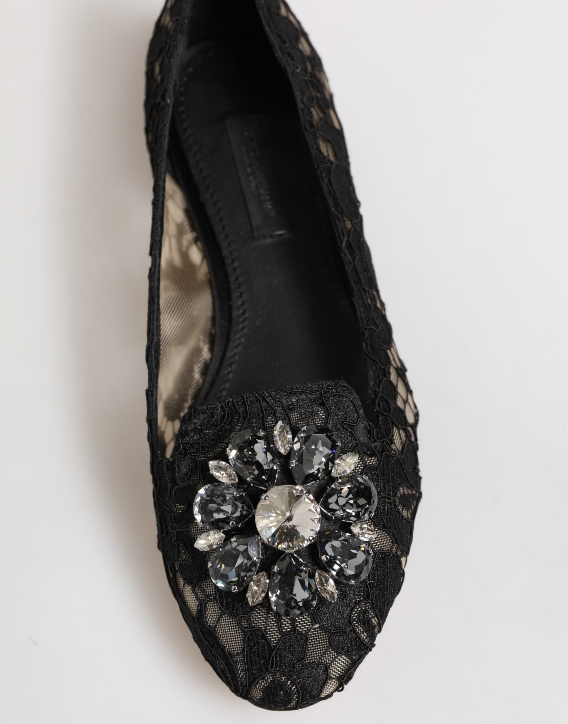 Chaussures plates en dentelle et cristaux Dolce &amp; Gabbana Taormina noires