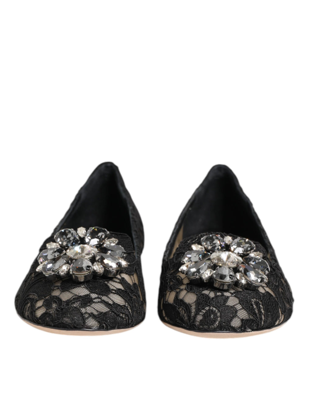 Chaussures plates en dentelle et cristaux Dolce &amp; Gabbana Taormina noires