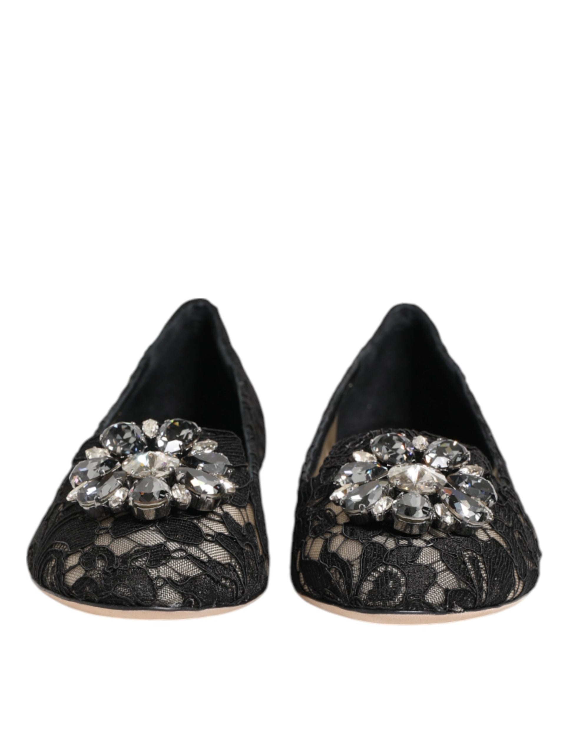 Chaussures plates en dentelle et cristaux Dolce &amp; Gabbana Taormina noires