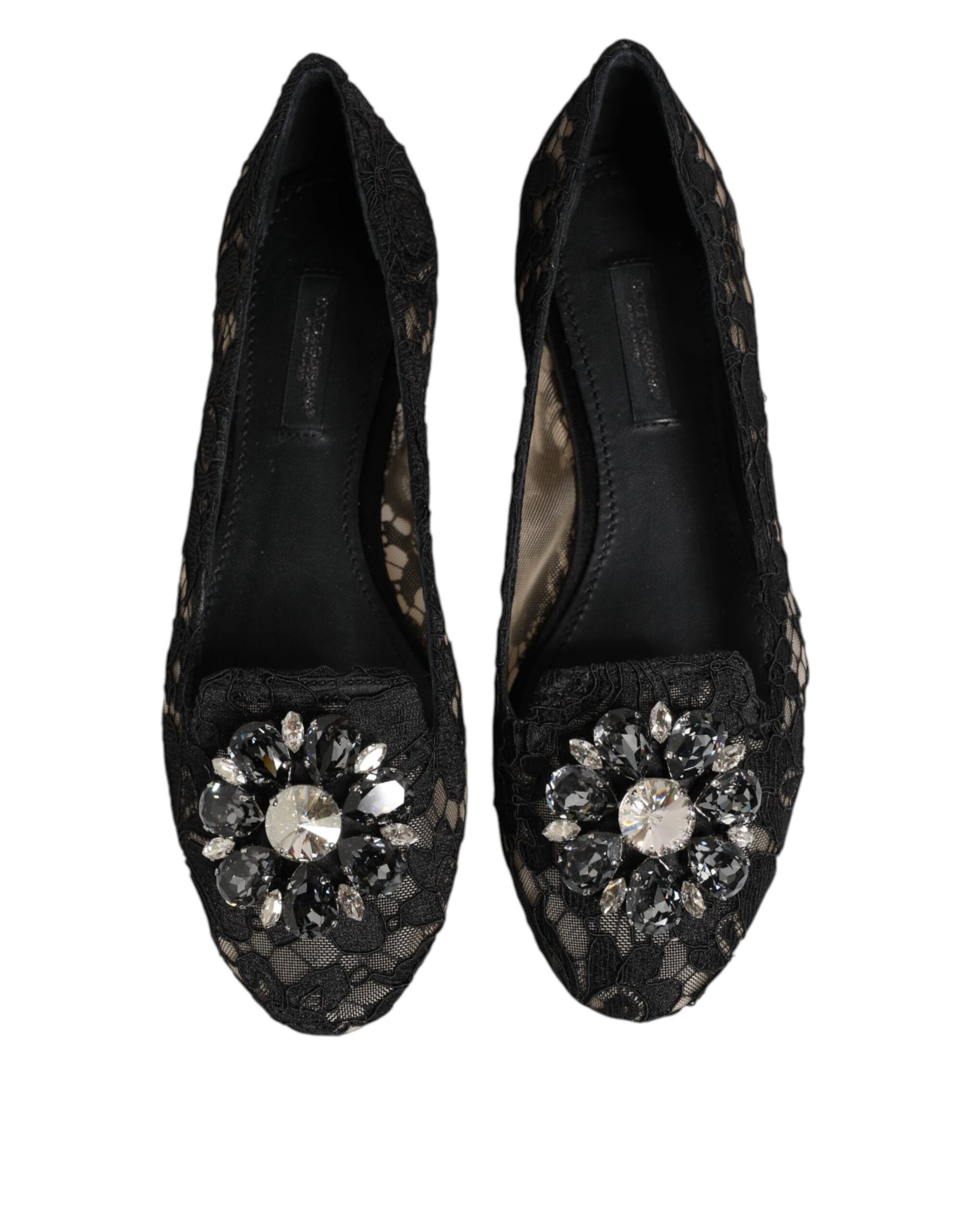 Chaussures plates en dentelle et cristaux Dolce &amp; Gabbana Taormina noires