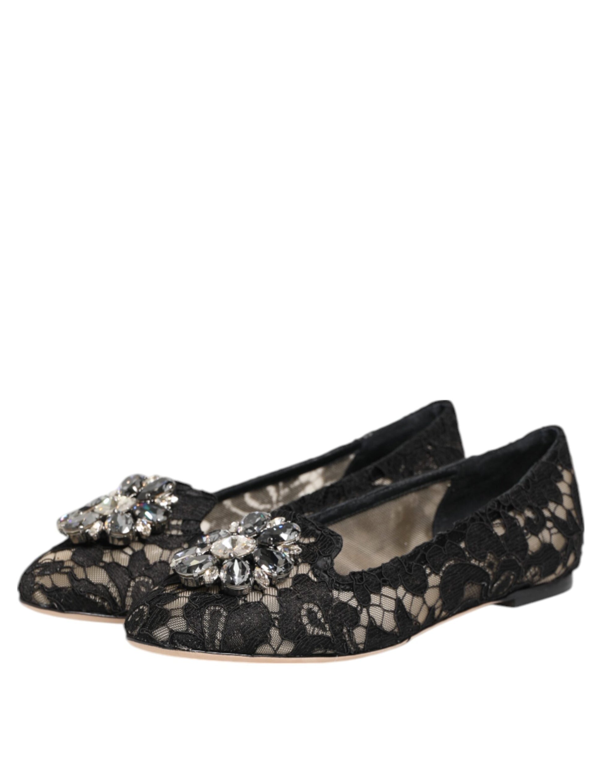 Chaussures plates en dentelle et cristaux Dolce &amp; Gabbana Taormina noires