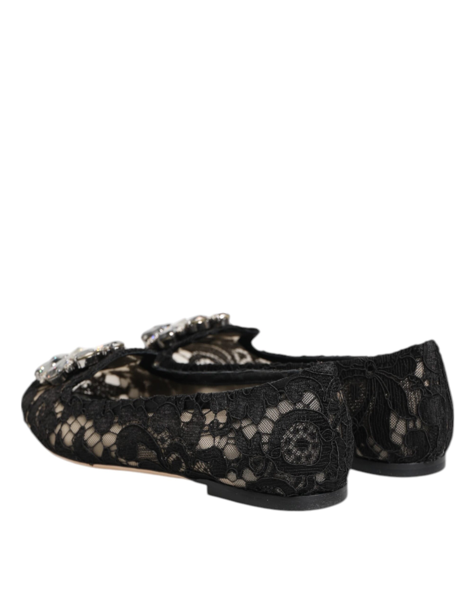 Chaussures plates en dentelle et cristaux Dolce &amp; Gabbana Taormina noires