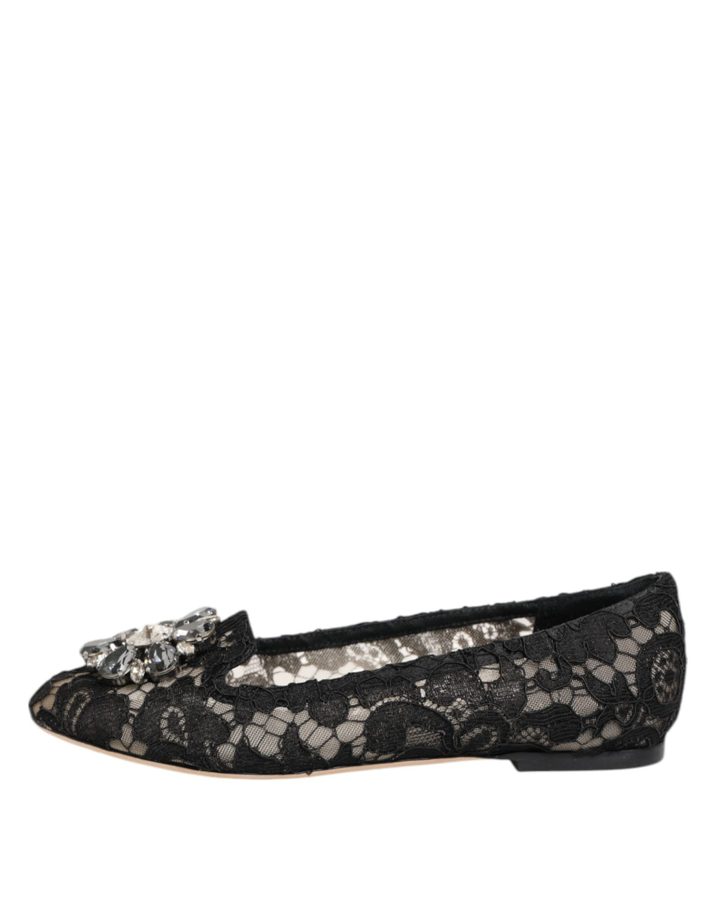 Chaussures plates en dentelle et cristaux Dolce &amp; Gabbana Taormina noires