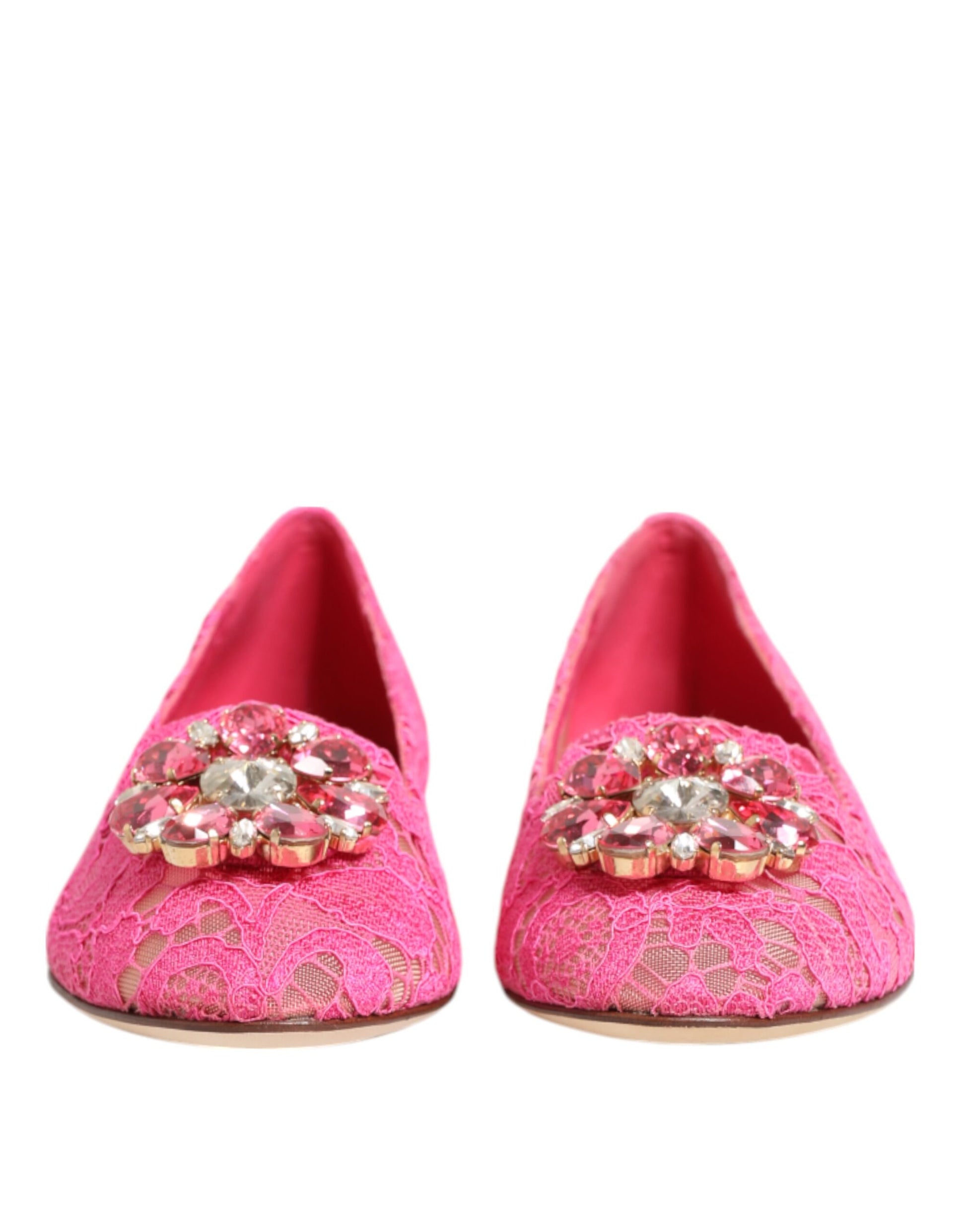 Chaussures plates Dolce &amp; Gabbana roses en dentelle et cristaux Taormina