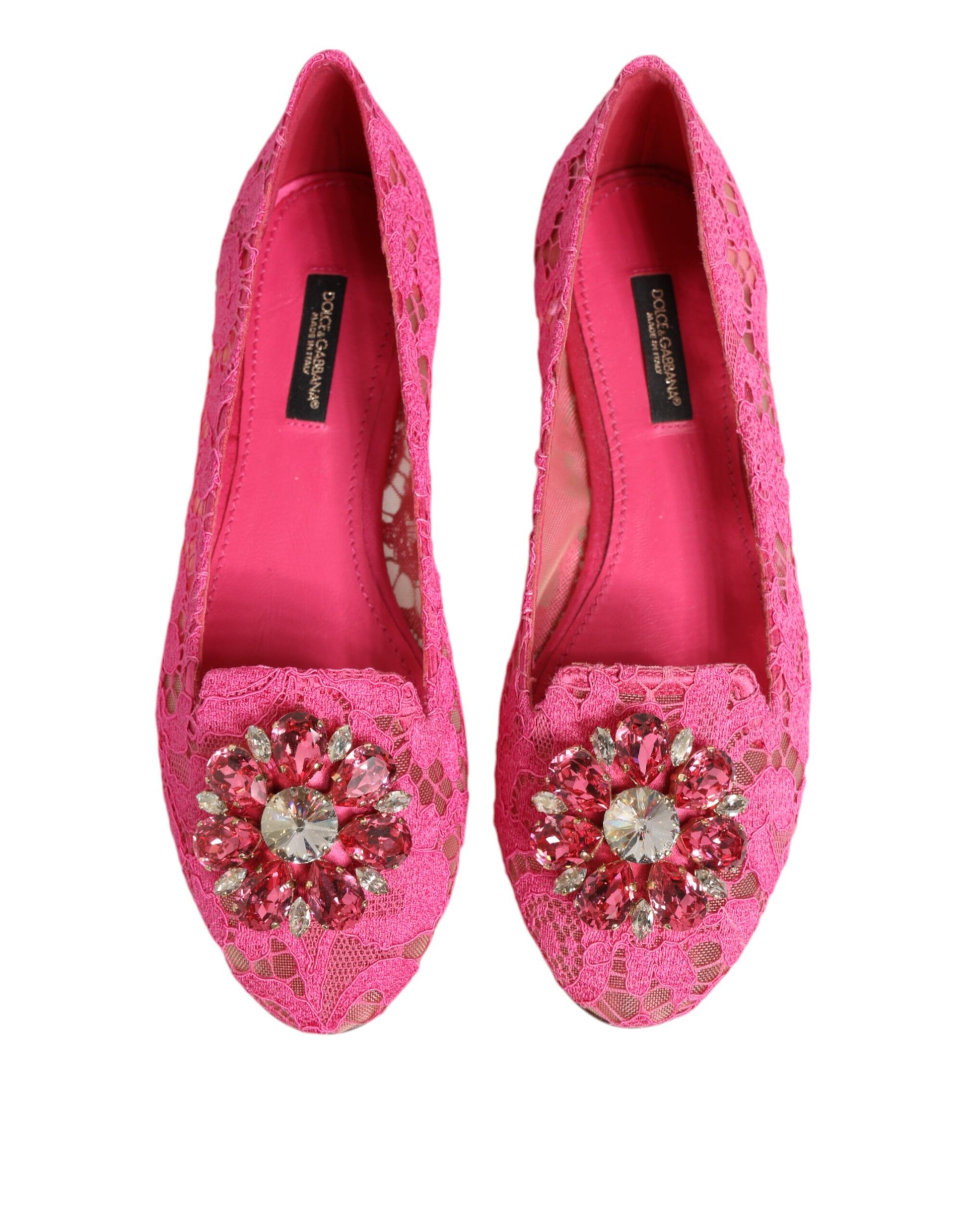 Chaussures plates Dolce &amp; Gabbana roses en dentelle et cristaux Taormina