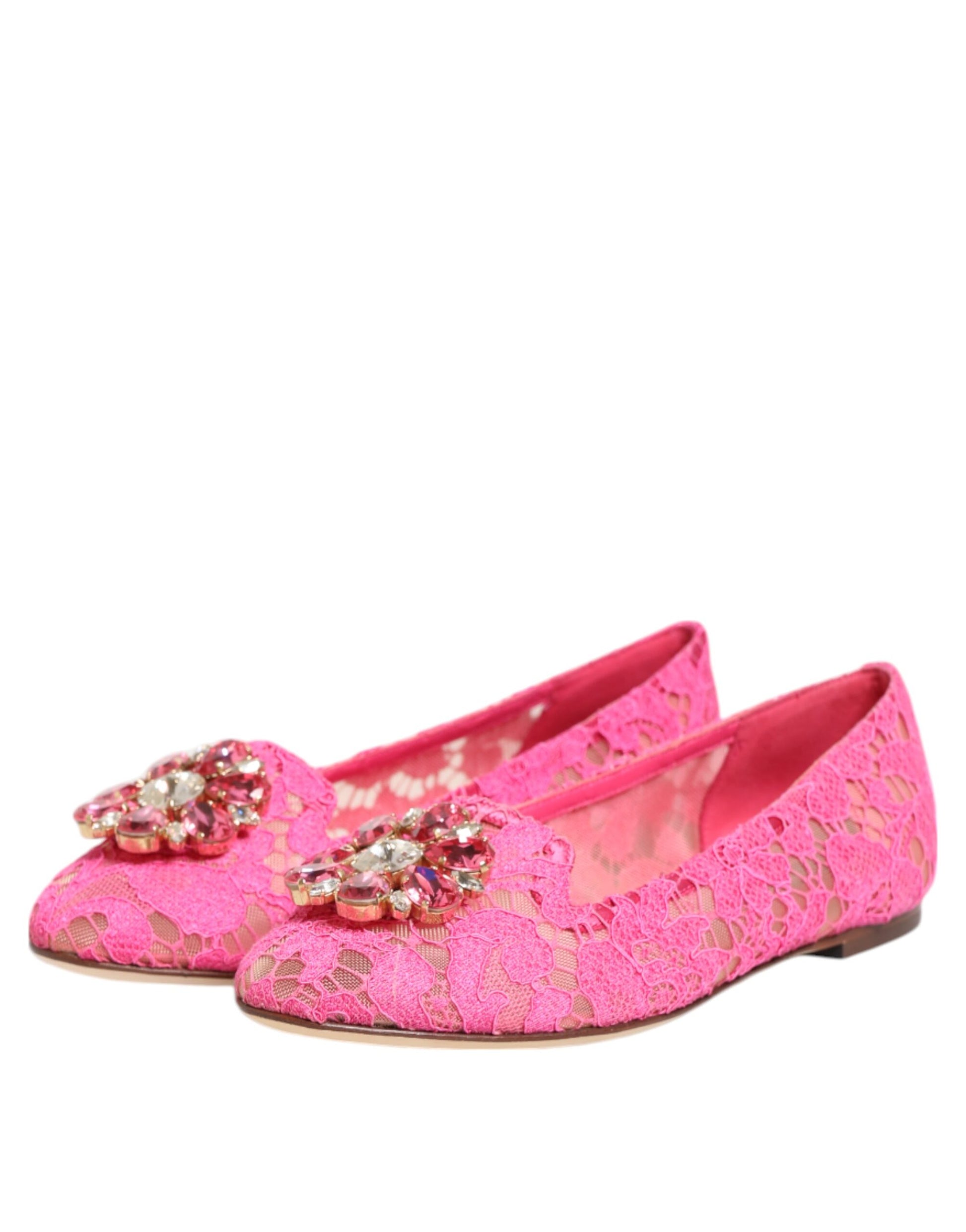 Chaussures plates Dolce &amp; Gabbana roses en dentelle et cristaux Taormina