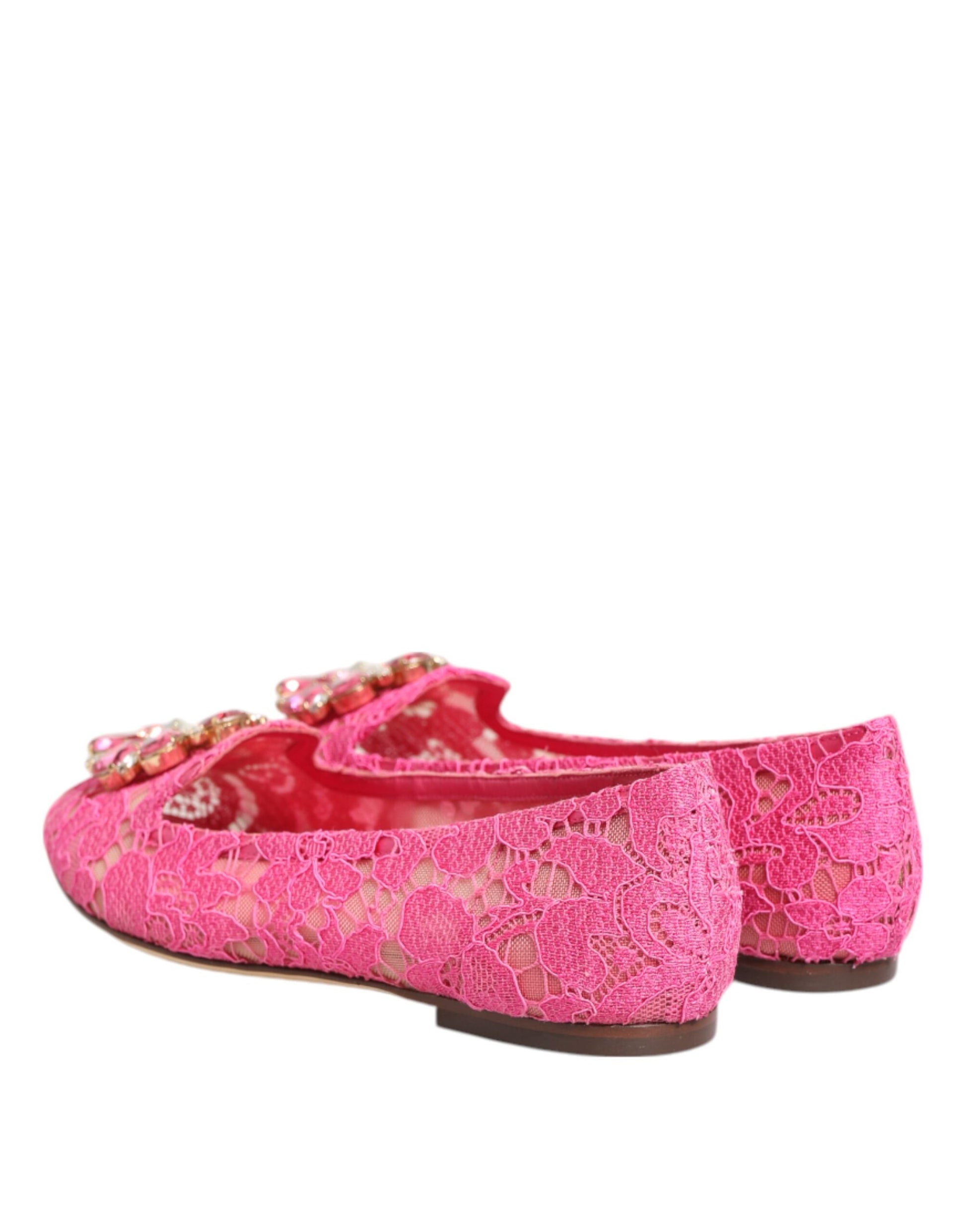 Chaussures plates Dolce &amp; Gabbana roses en dentelle et cristaux Taormina