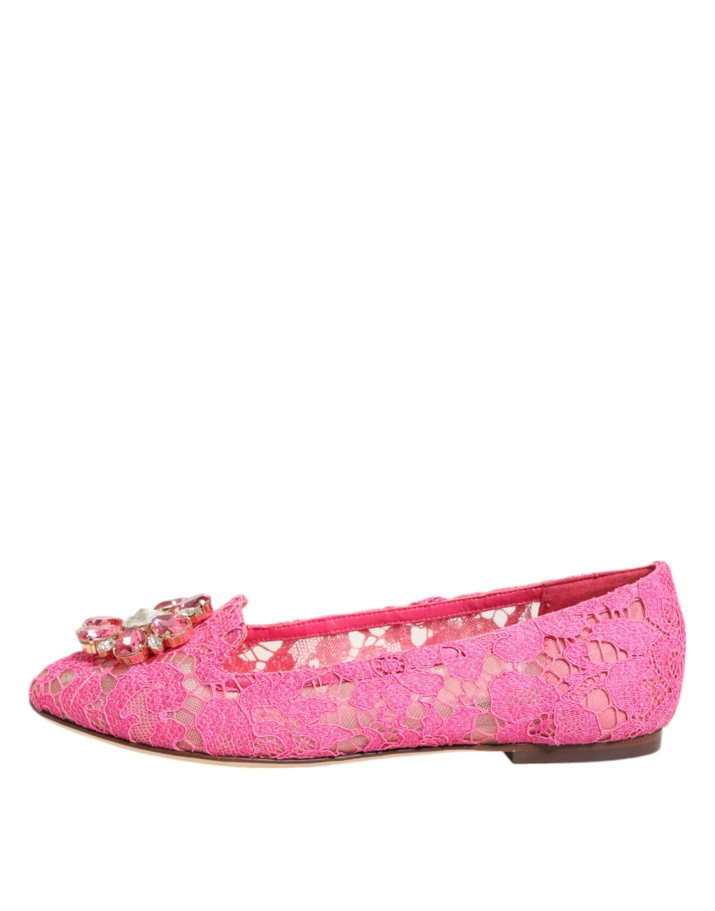 Chaussures plates Dolce &amp; Gabbana roses en dentelle et cristaux Taormina