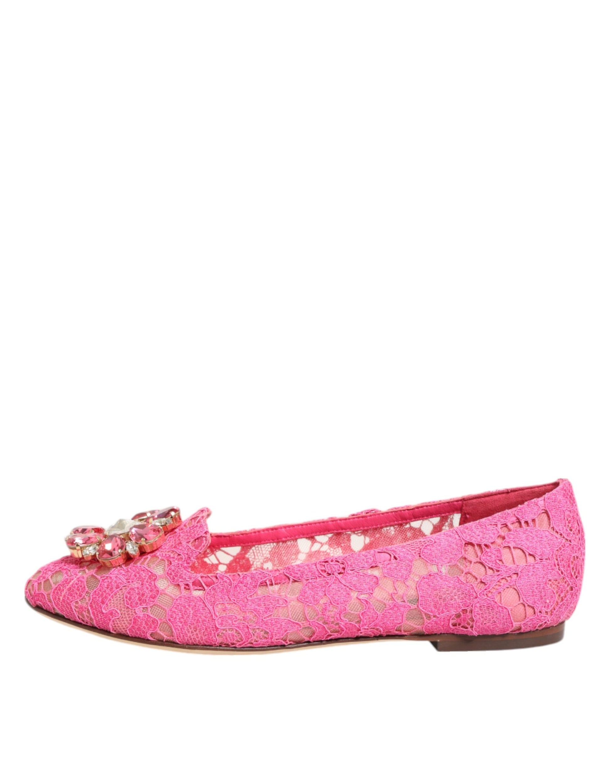 Chaussures plates Dolce &amp; Gabbana roses en dentelle et cristaux Taormina