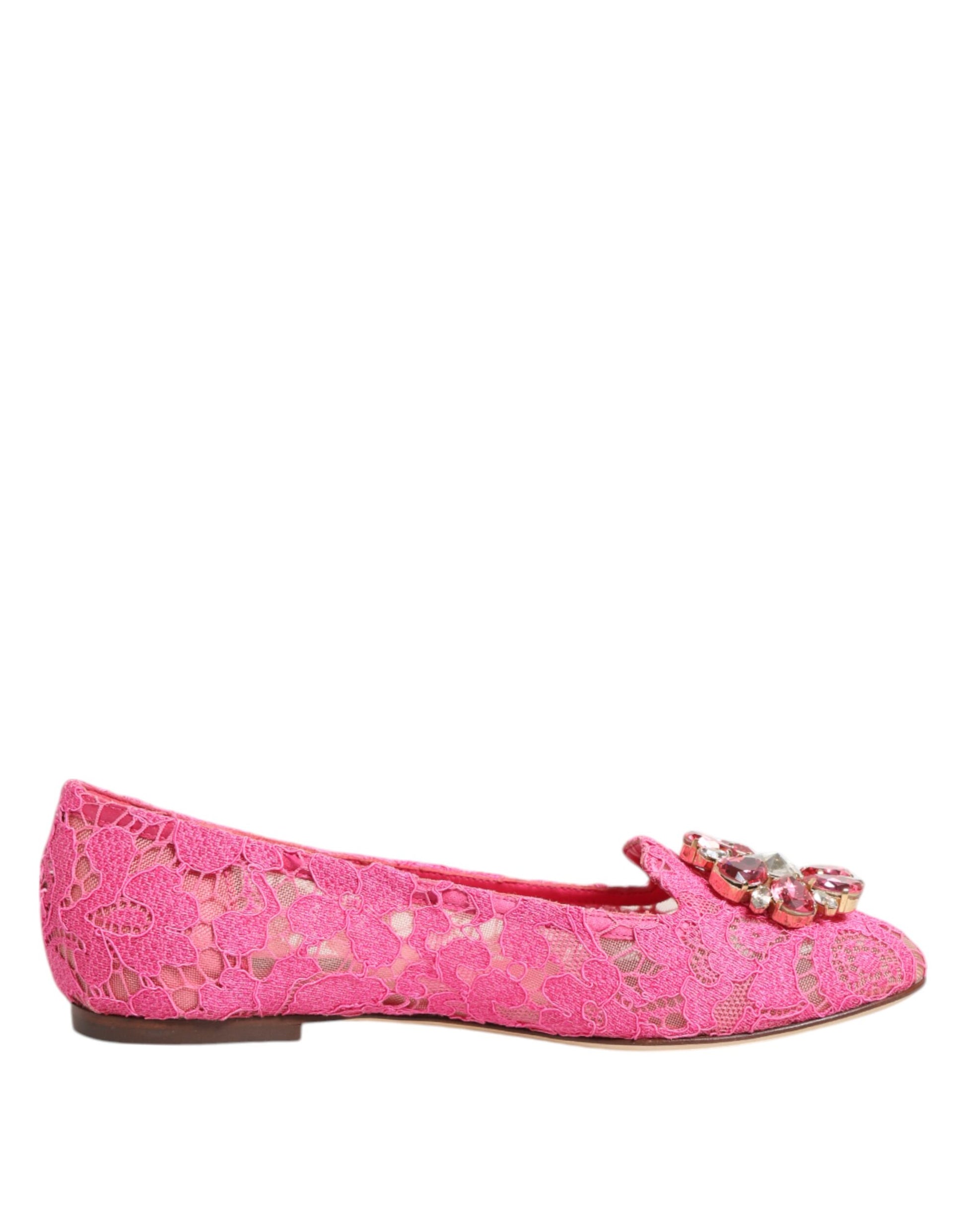 Chaussures plates Dolce &amp; Gabbana roses en dentelle et cristaux Taormina