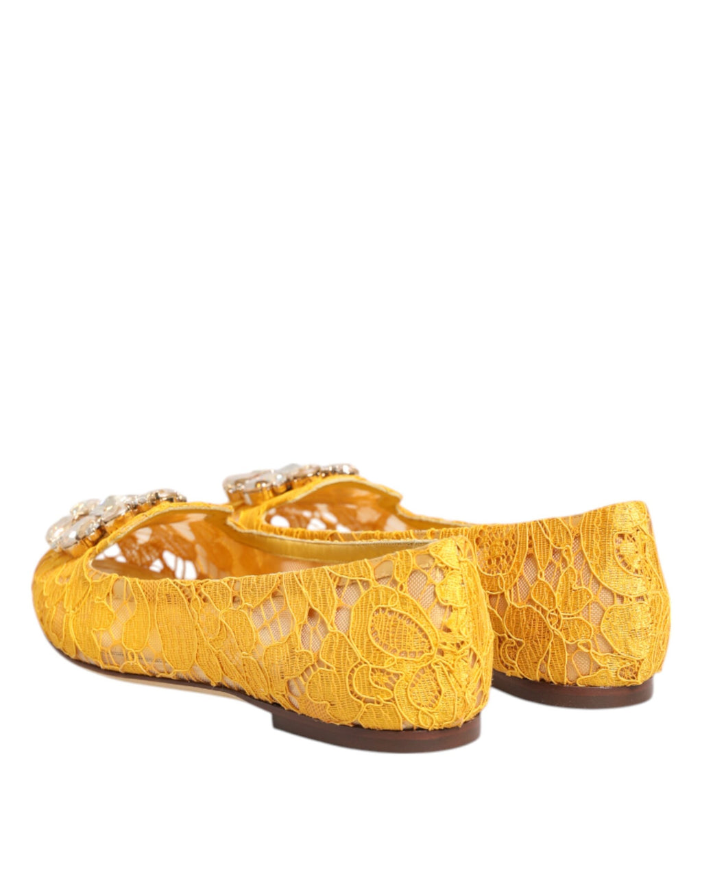 Chaussures plates Dolce &amp; Gabbana jaunes en dentelle Taormina et cristaux