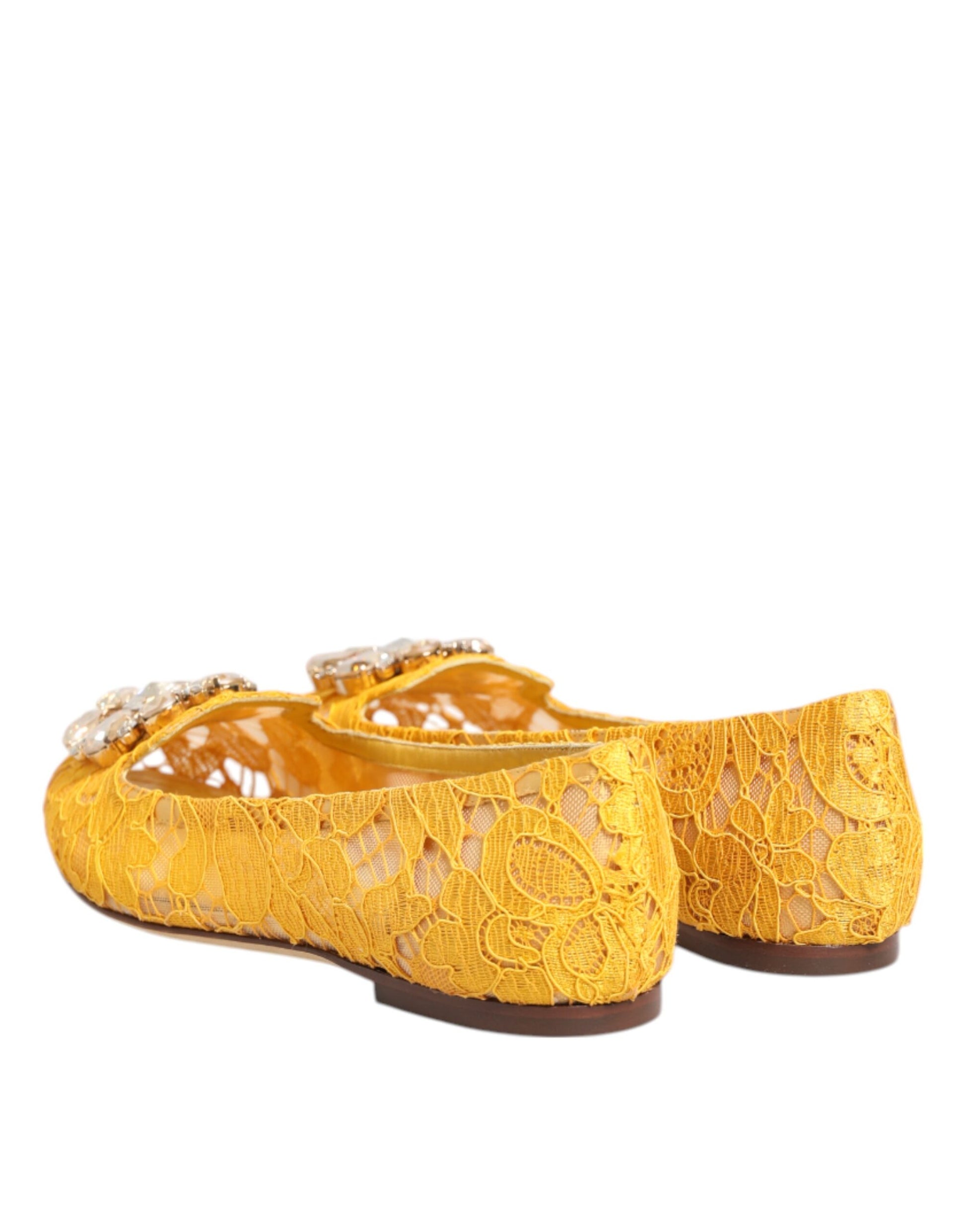 Chaussures plates Dolce &amp; Gabbana jaunes en dentelle Taormina et cristaux