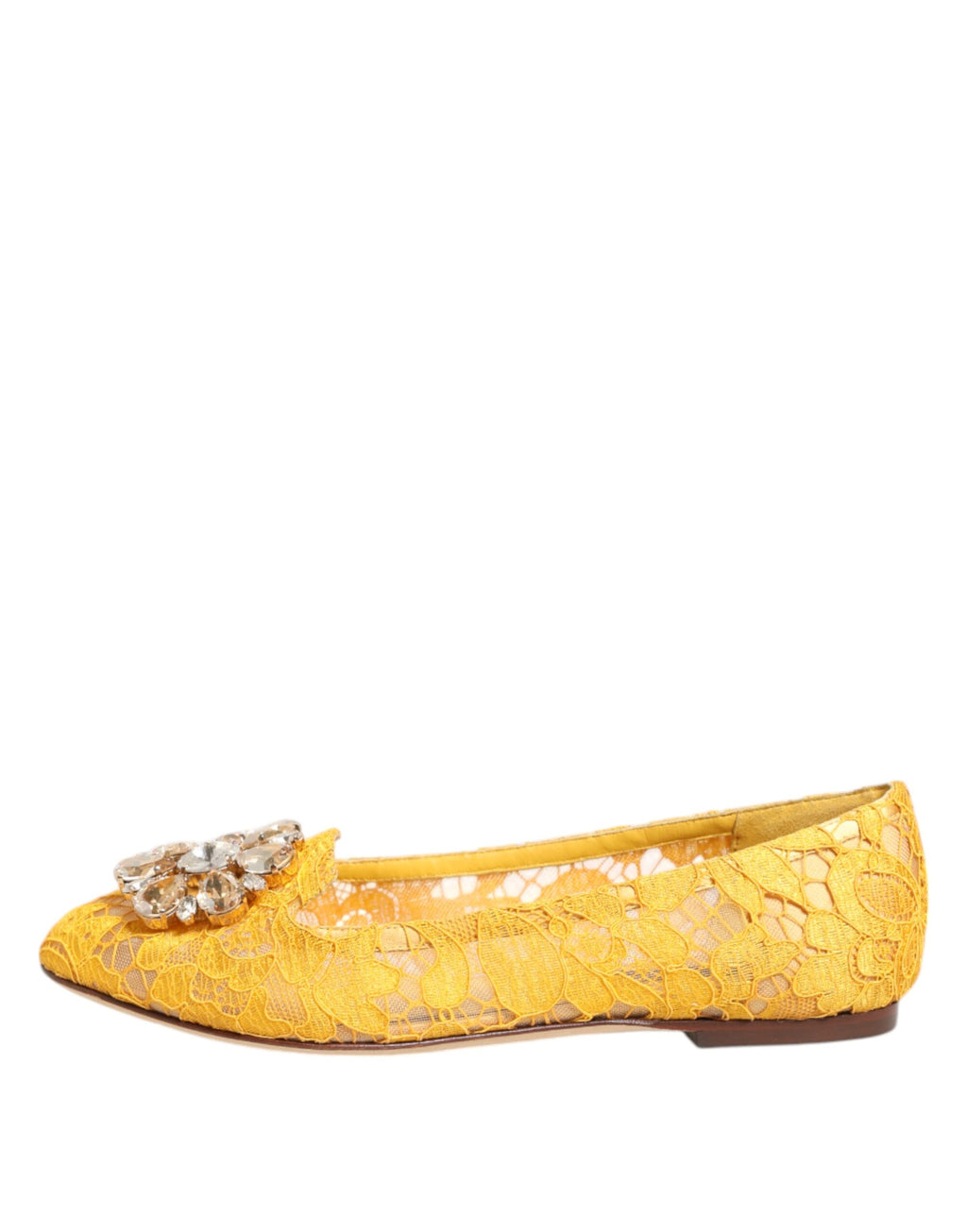 Chaussures plates Dolce &amp; Gabbana jaunes en dentelle Taormina et cristaux