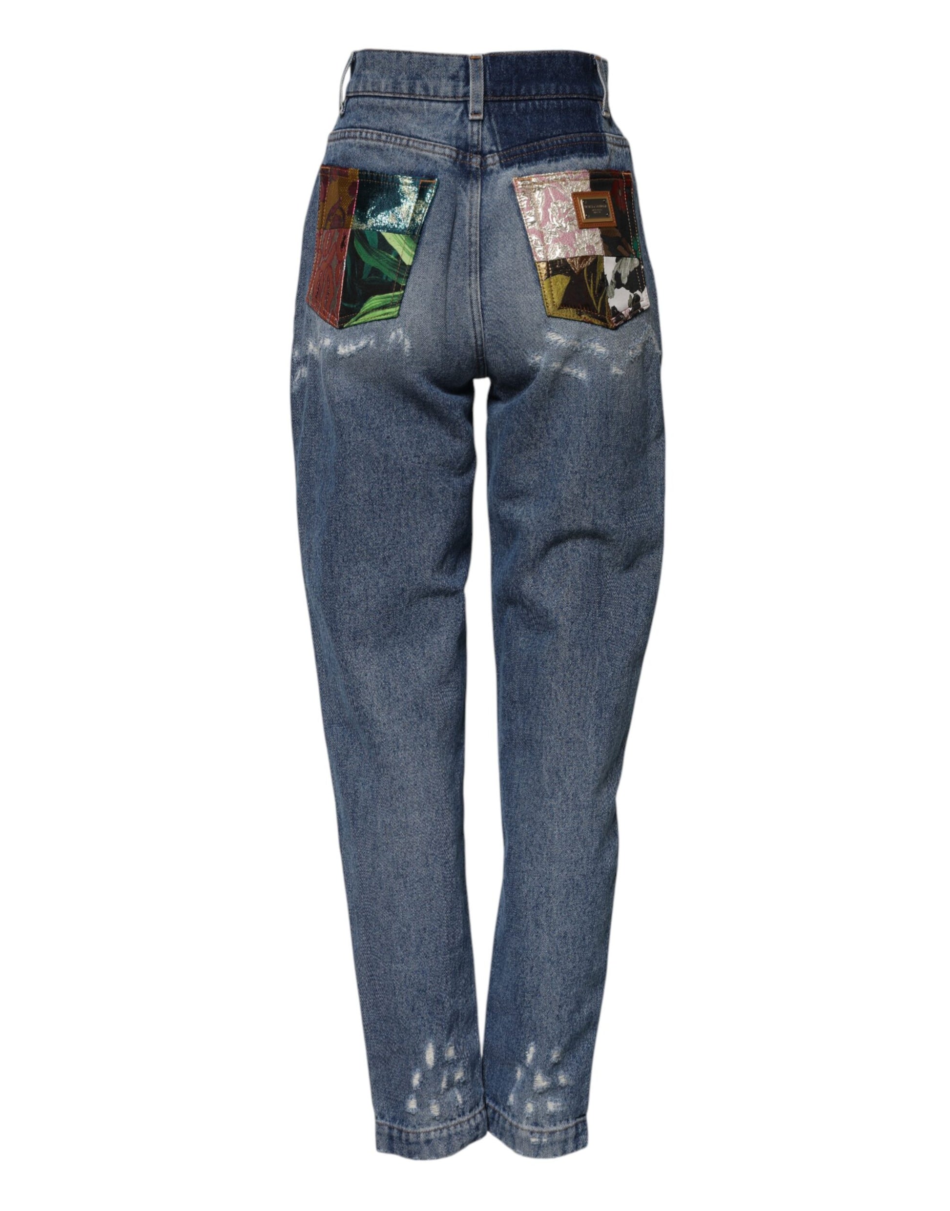 Jean taille haute en denim déchiré bleu AMBER de Dolce &amp; Gabbana 