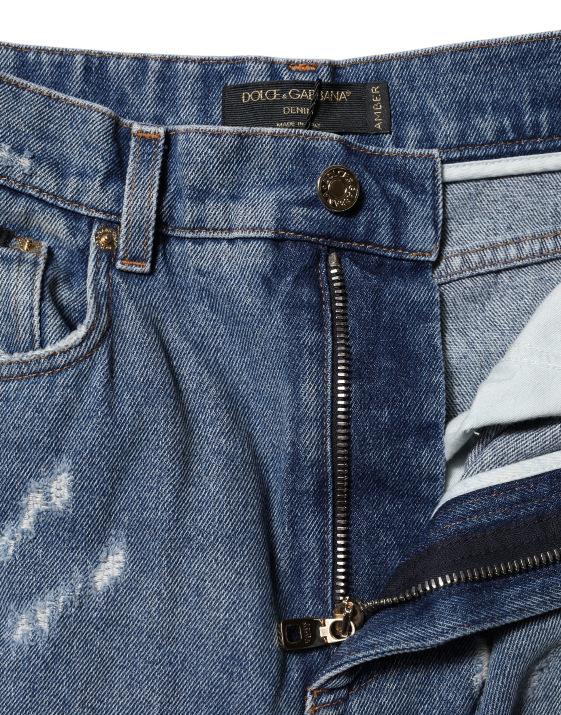 Jean taille haute en denim déchiré bleu AMBER de Dolce &amp; Gabbana 