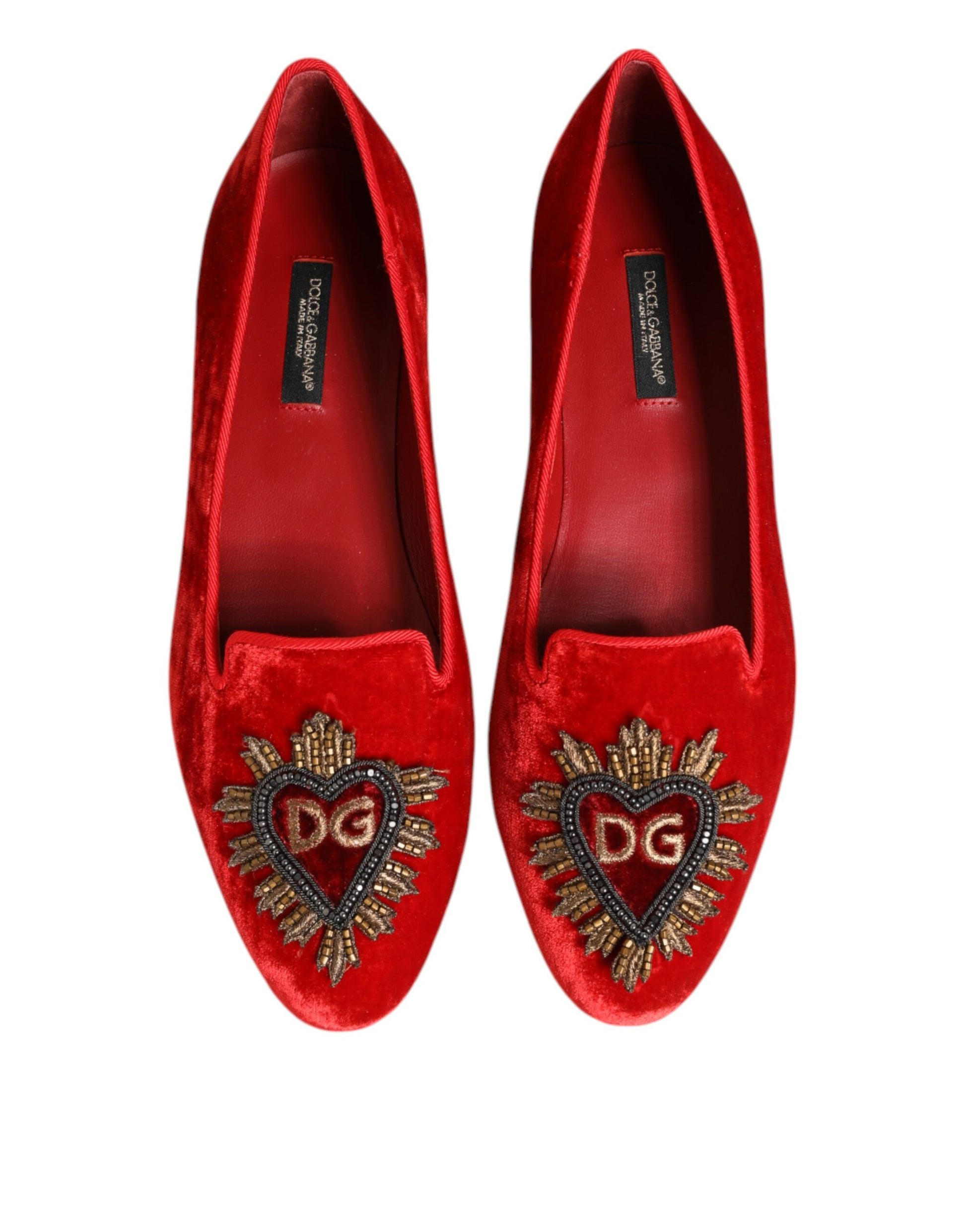 Mocassins Dolce &amp; Gabbana en velours rouge DG Heart