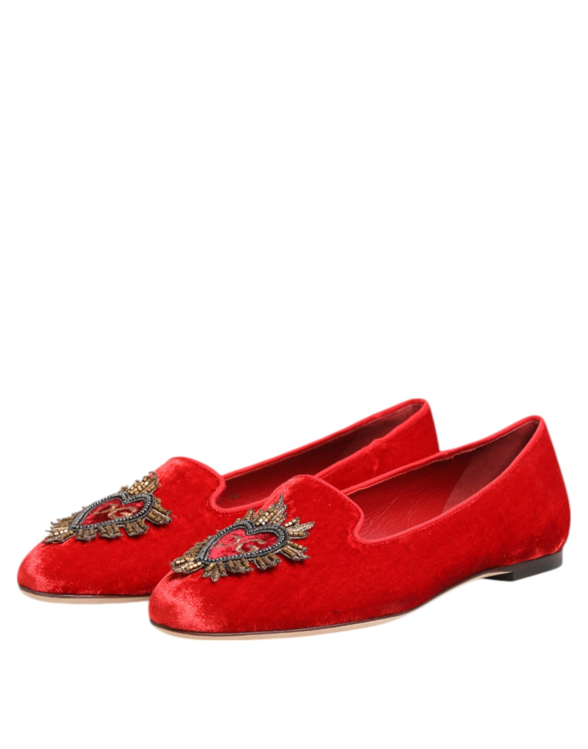 Mocassins Dolce &amp; Gabbana en velours rouge DG Heart