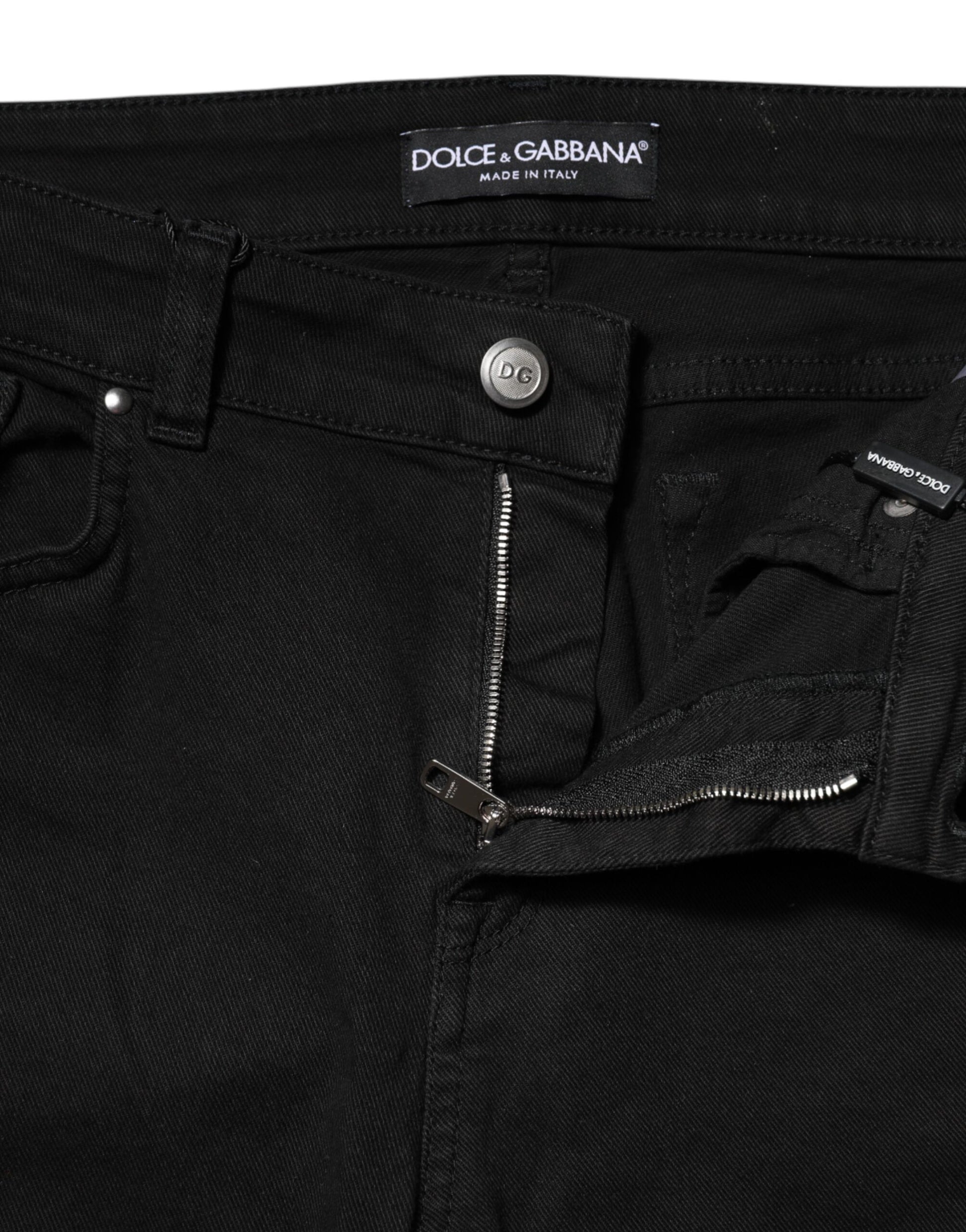 Jean skinny taille moyenne en coton noir Dolce &amp; Gabbana