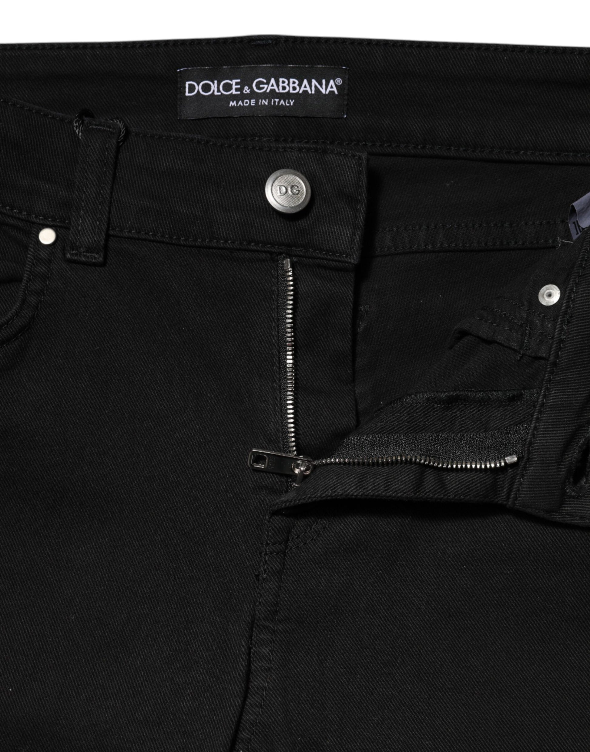 Jean skinny taille moyenne en coton noir Dolce &amp; Gabbana