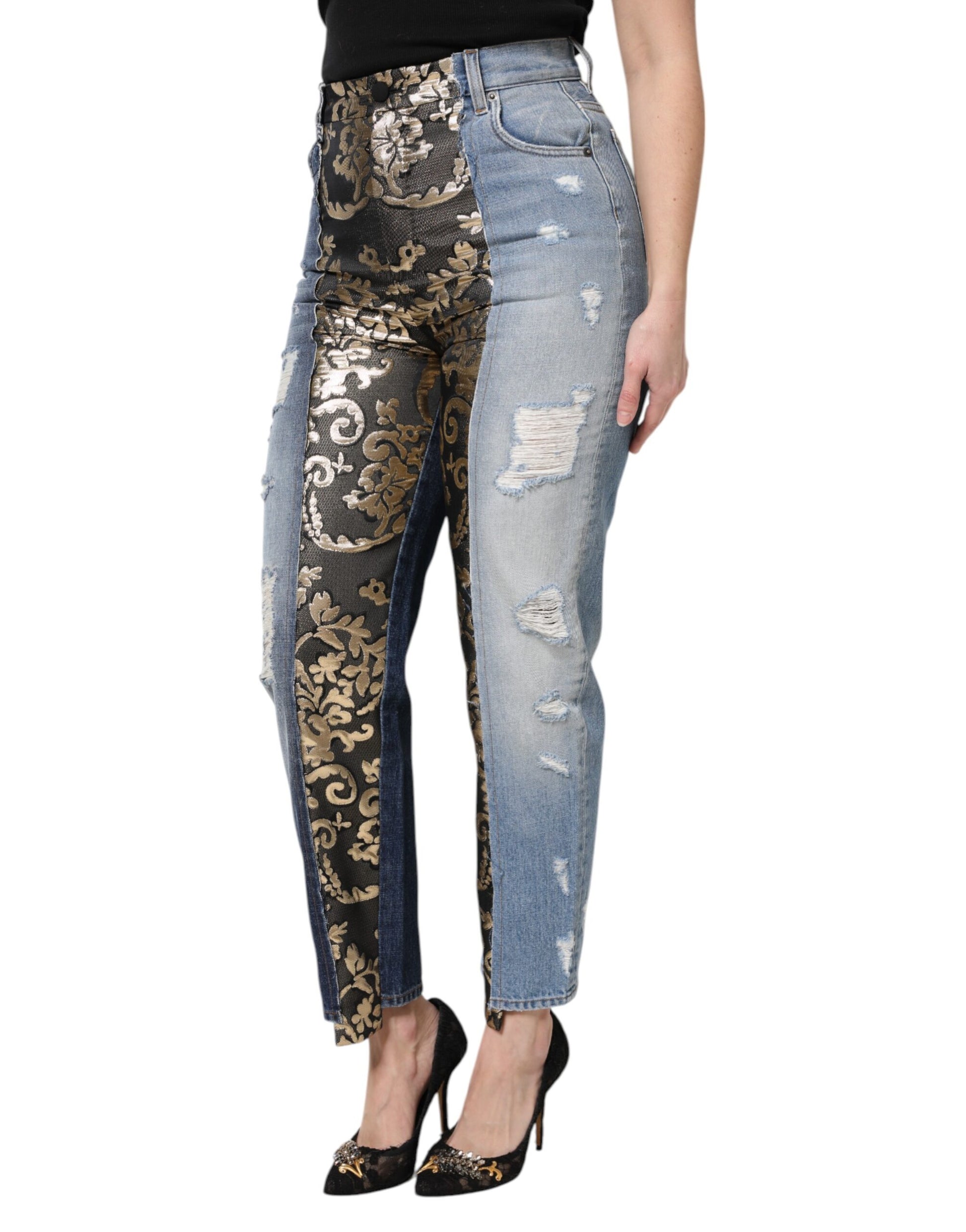 Jean fuselé en denim patchwork multicolore Dolce &amp; Gabbana 