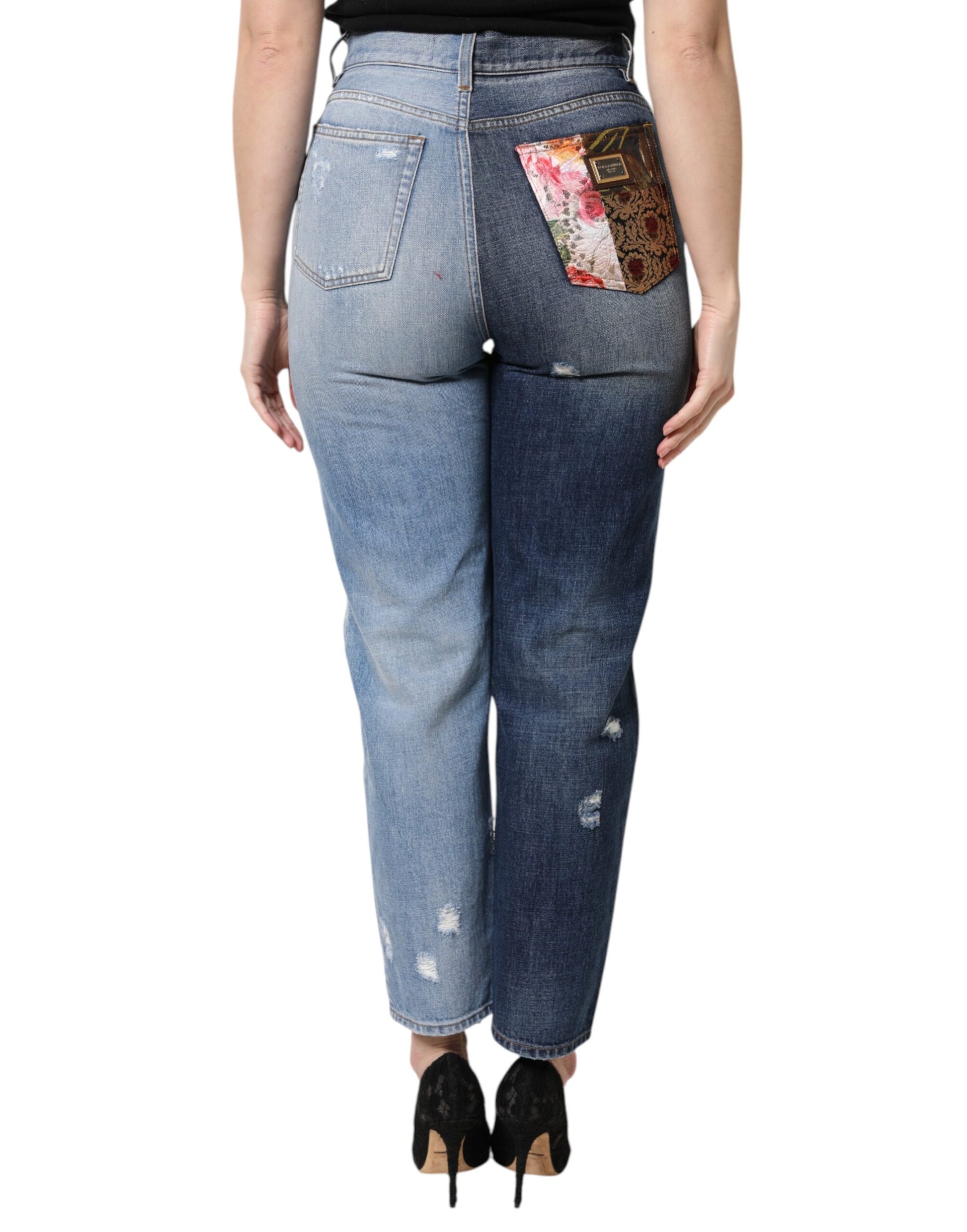 Jean fuselé en denim patchwork multicolore Dolce &amp; Gabbana 