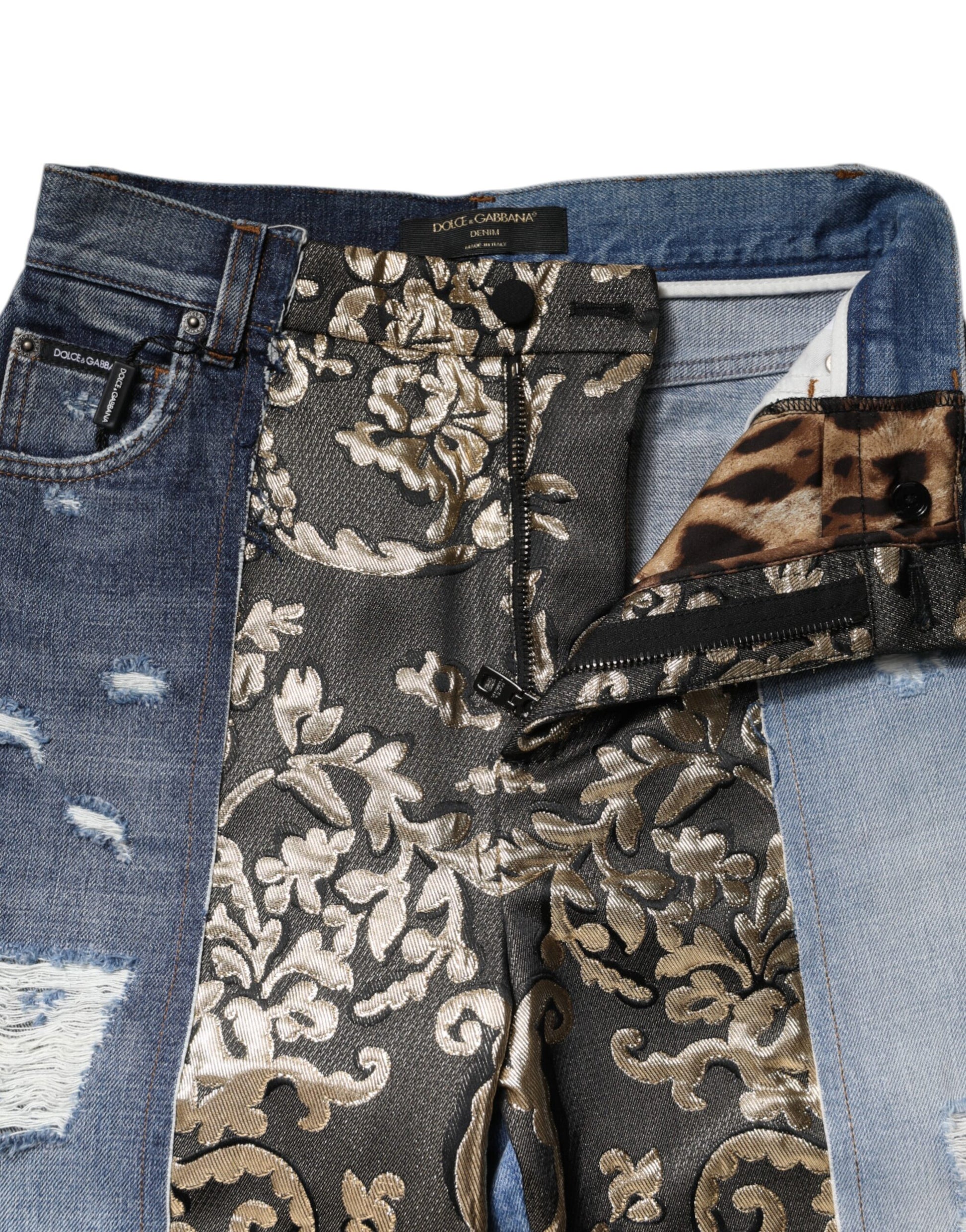 Jean fuselé en denim patchwork multicolore Dolce &amp; Gabbana 