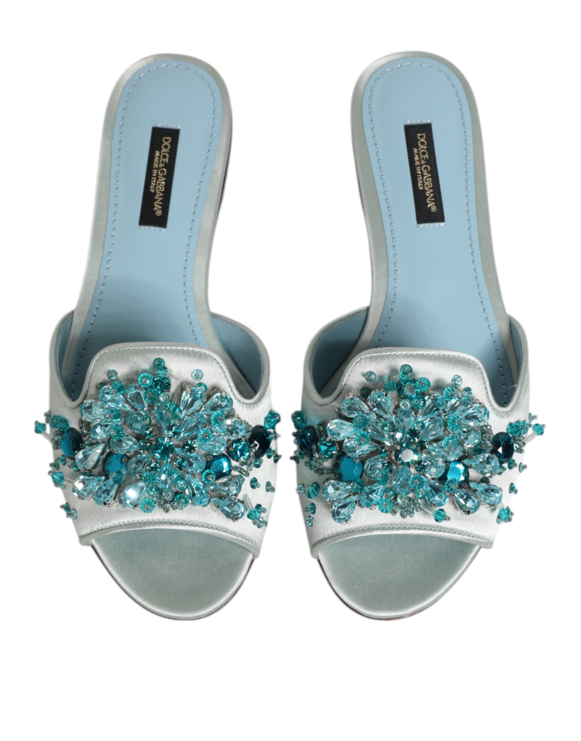Chaussures à enfiler Dolce &amp; Gabbana en cuir bleu argenté ornées de perles