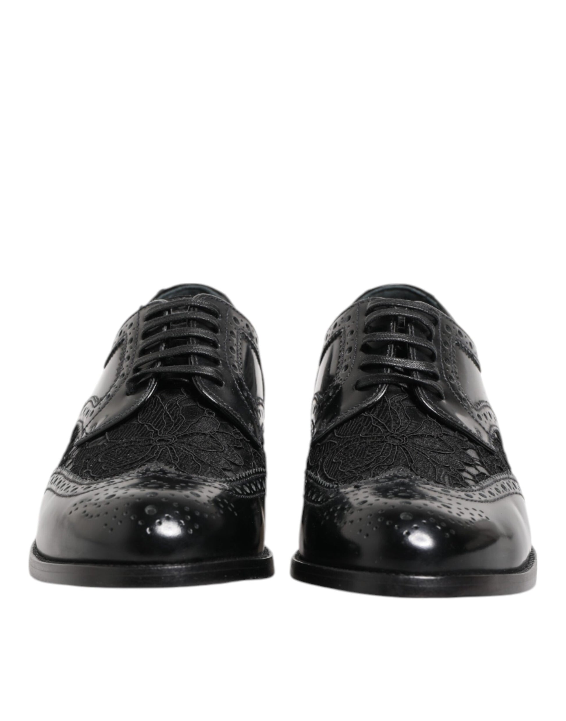 Chaussures habillées en cuir noir et dentelle florale Dolce &amp; Gabbana