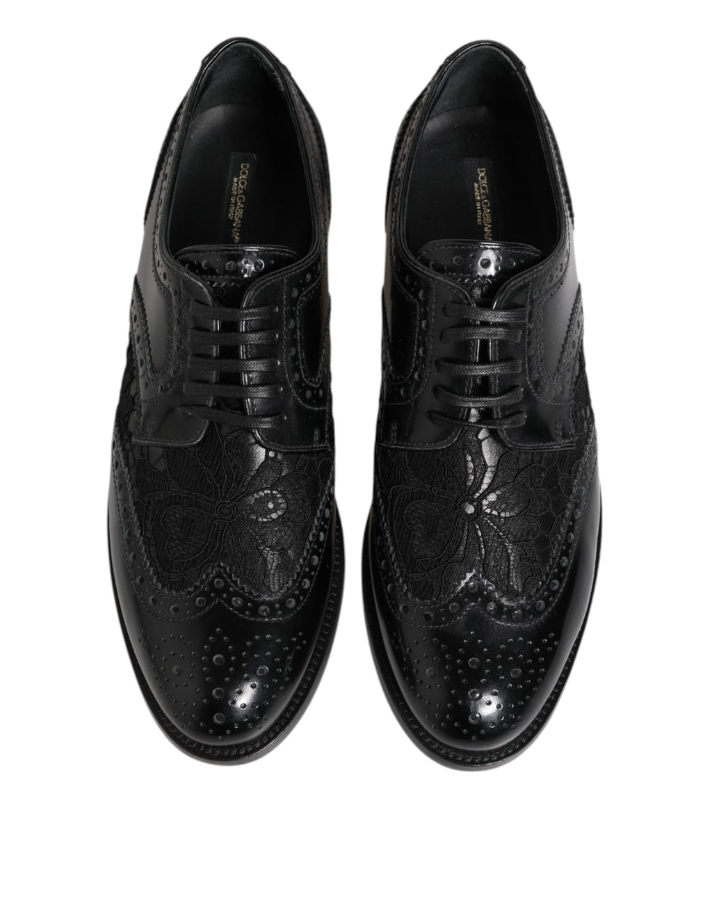 Chaussures habillées en cuir noir et dentelle florale Dolce &amp; Gabbana