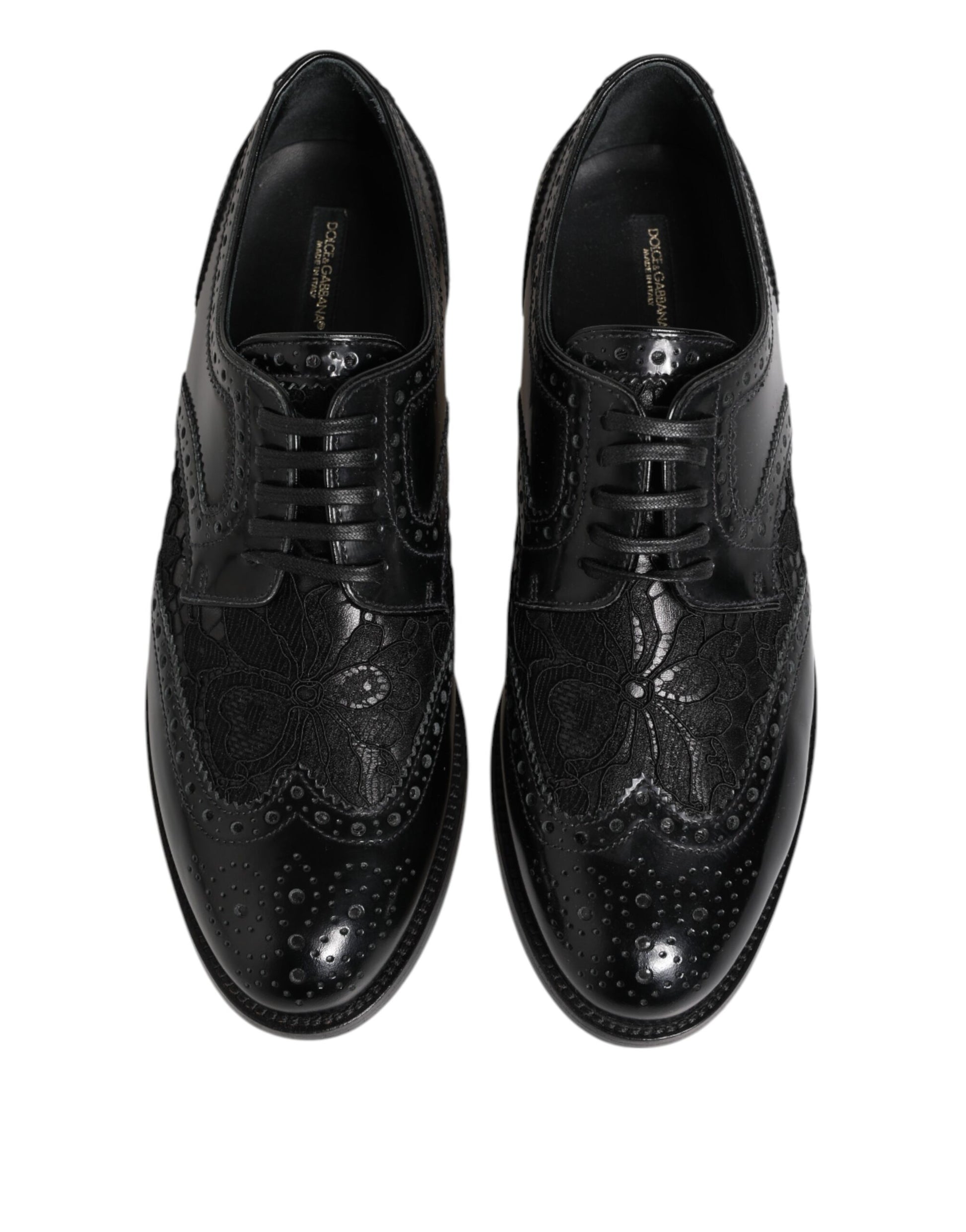 Chaussures habillées en cuir noir et dentelle florale Dolce &amp; Gabbana