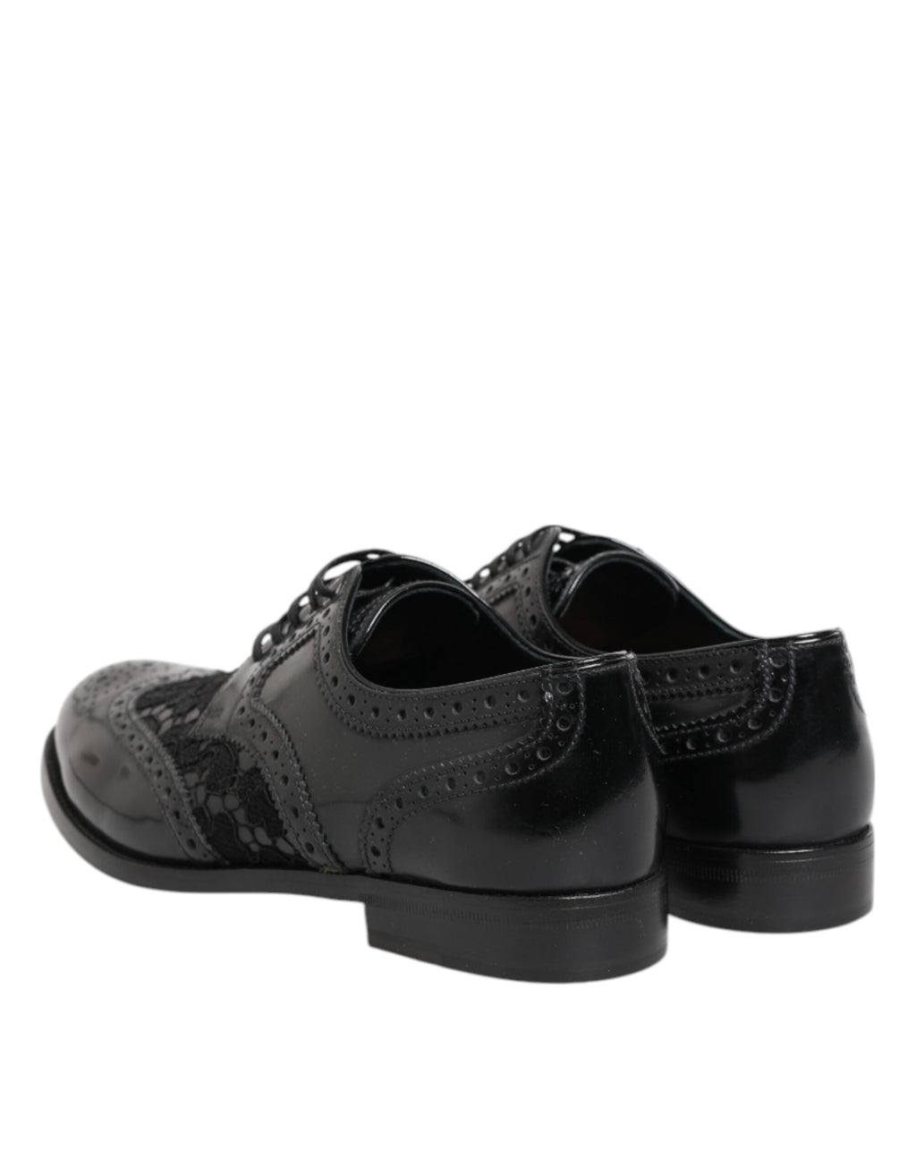 Chaussures habillées en cuir noir et dentelle florale Dolce &amp; Gabbana