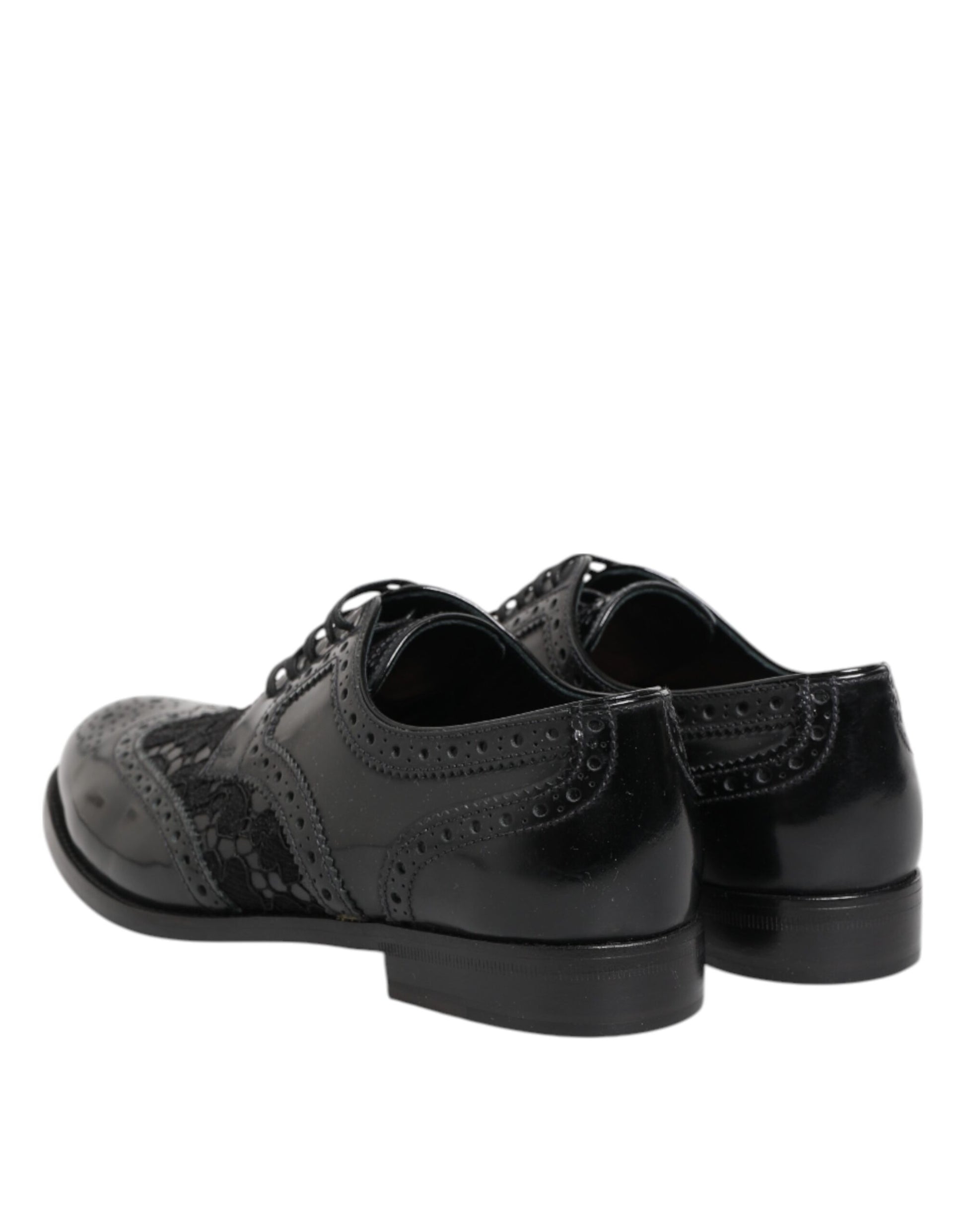 Chaussures habillées en cuir noir et dentelle florale Dolce &amp; Gabbana