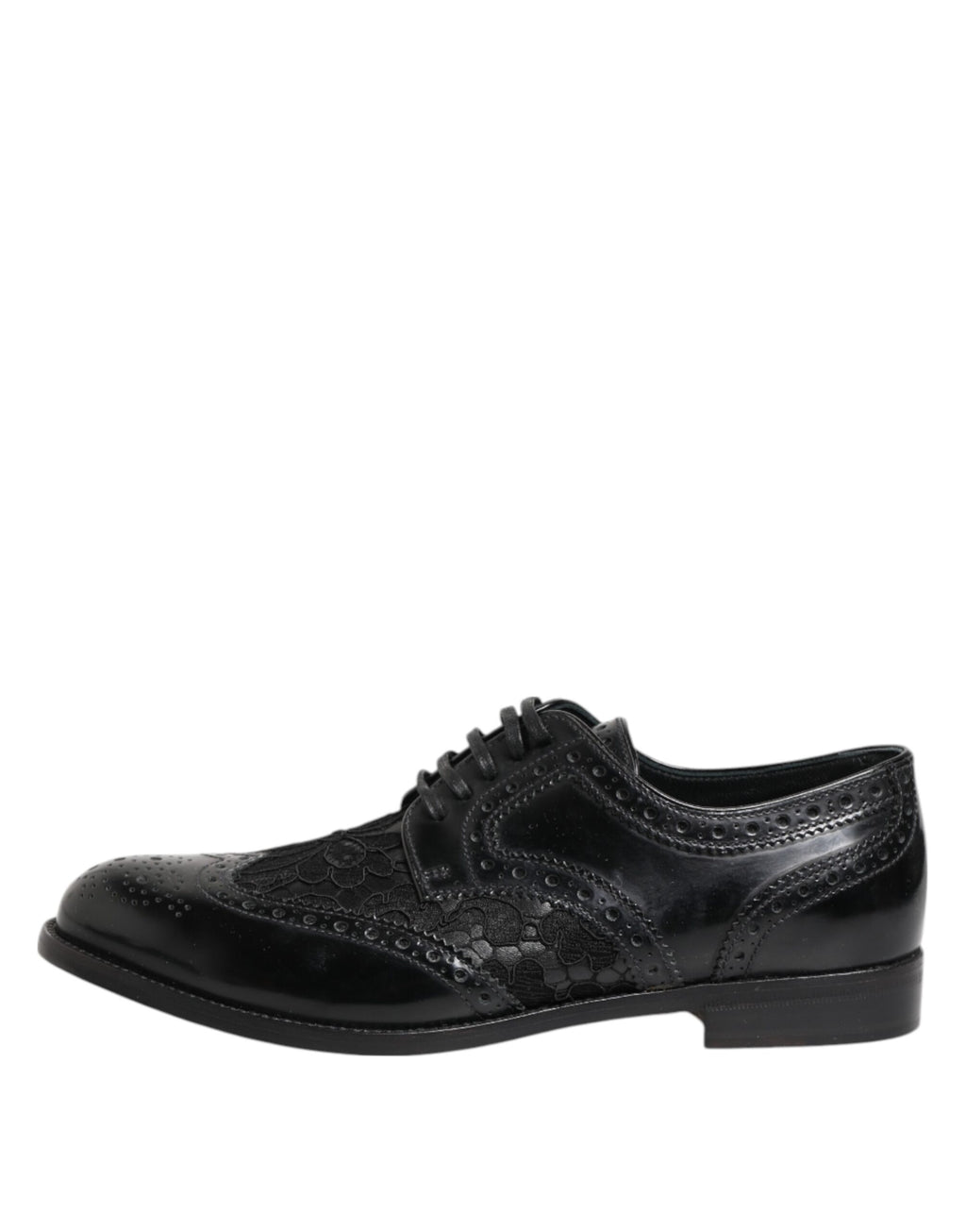 Chaussures habillées en cuir noir et dentelle florale Dolce &amp; Gabbana