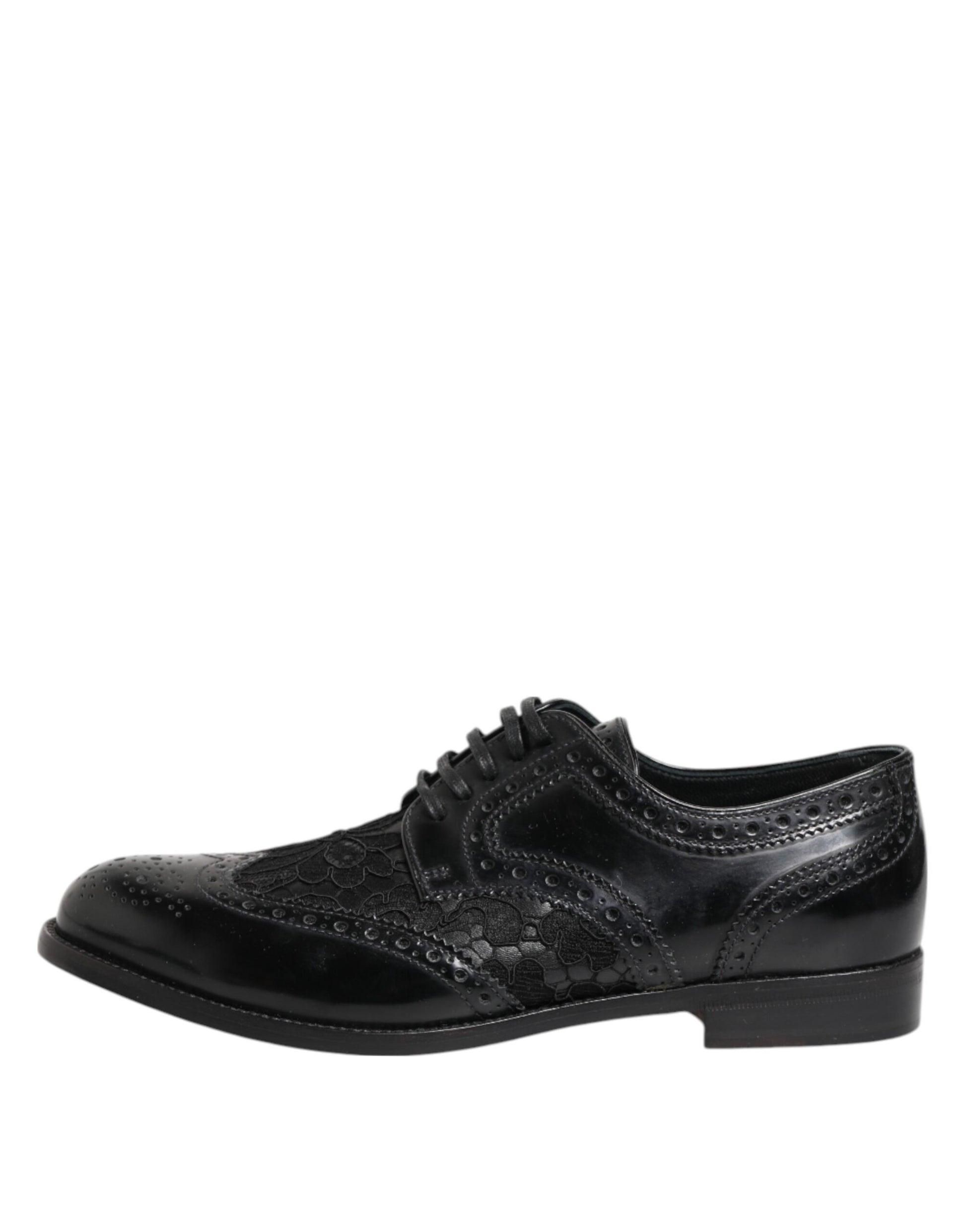 Chaussures habillées en cuir noir et dentelle florale Dolce &amp; Gabbana