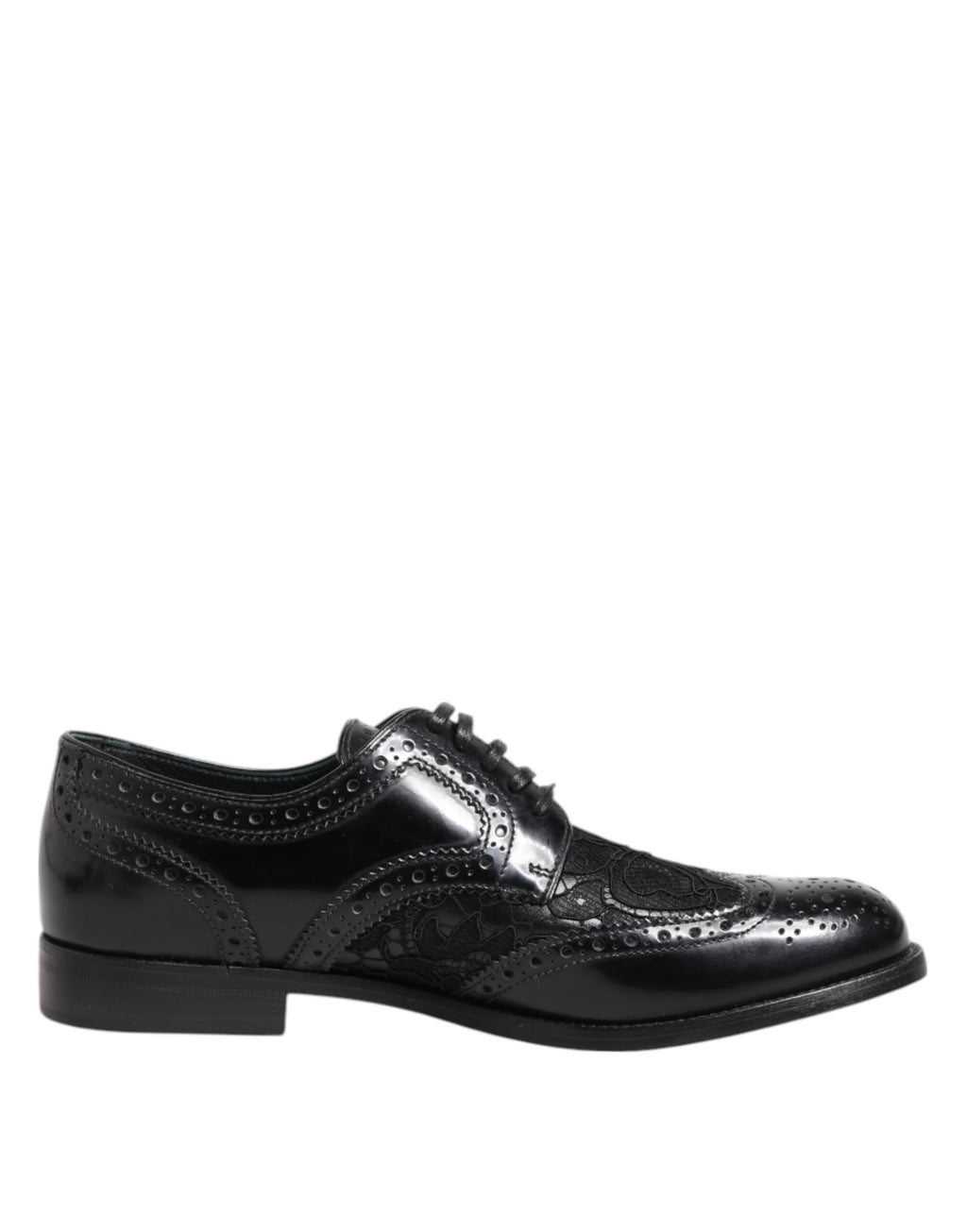 Chaussures habillées en cuir noir et dentelle florale Dolce &amp; Gabbana