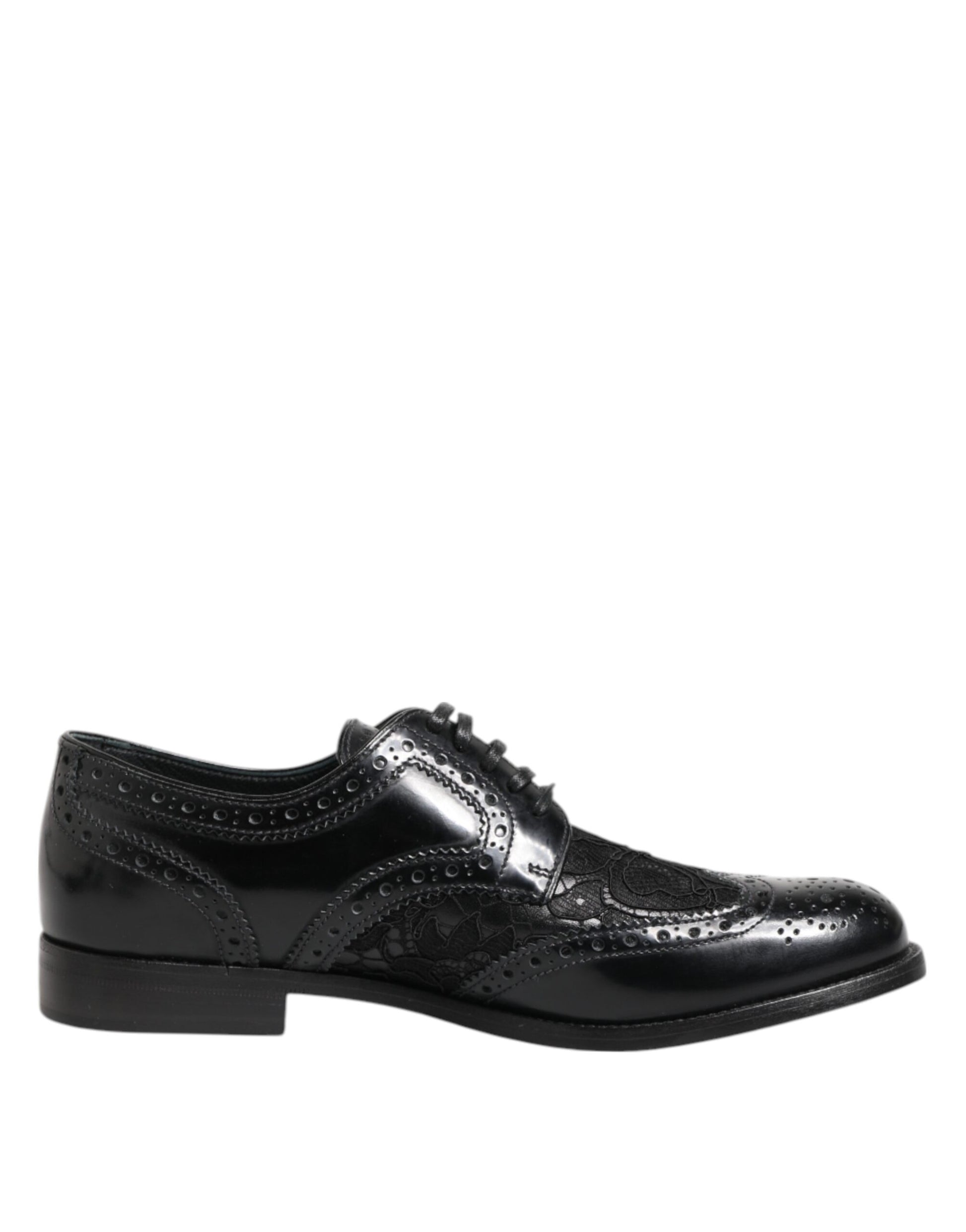 Chaussures habillées en cuir noir et dentelle florale Dolce &amp; Gabbana