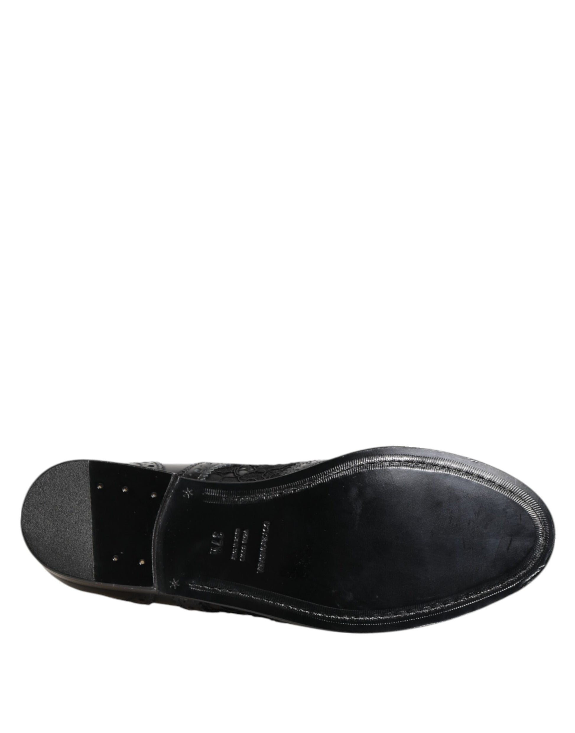 Chaussures habillées en cuir noir et dentelle florale Dolce &amp; Gabbana