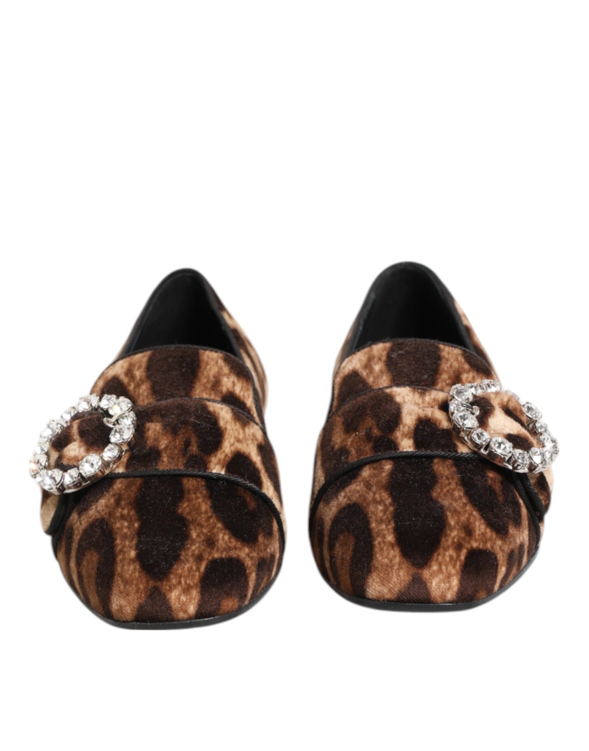 Mocassins plats Dolce &amp; Gabbana à imprimé léopard marron et cristaux